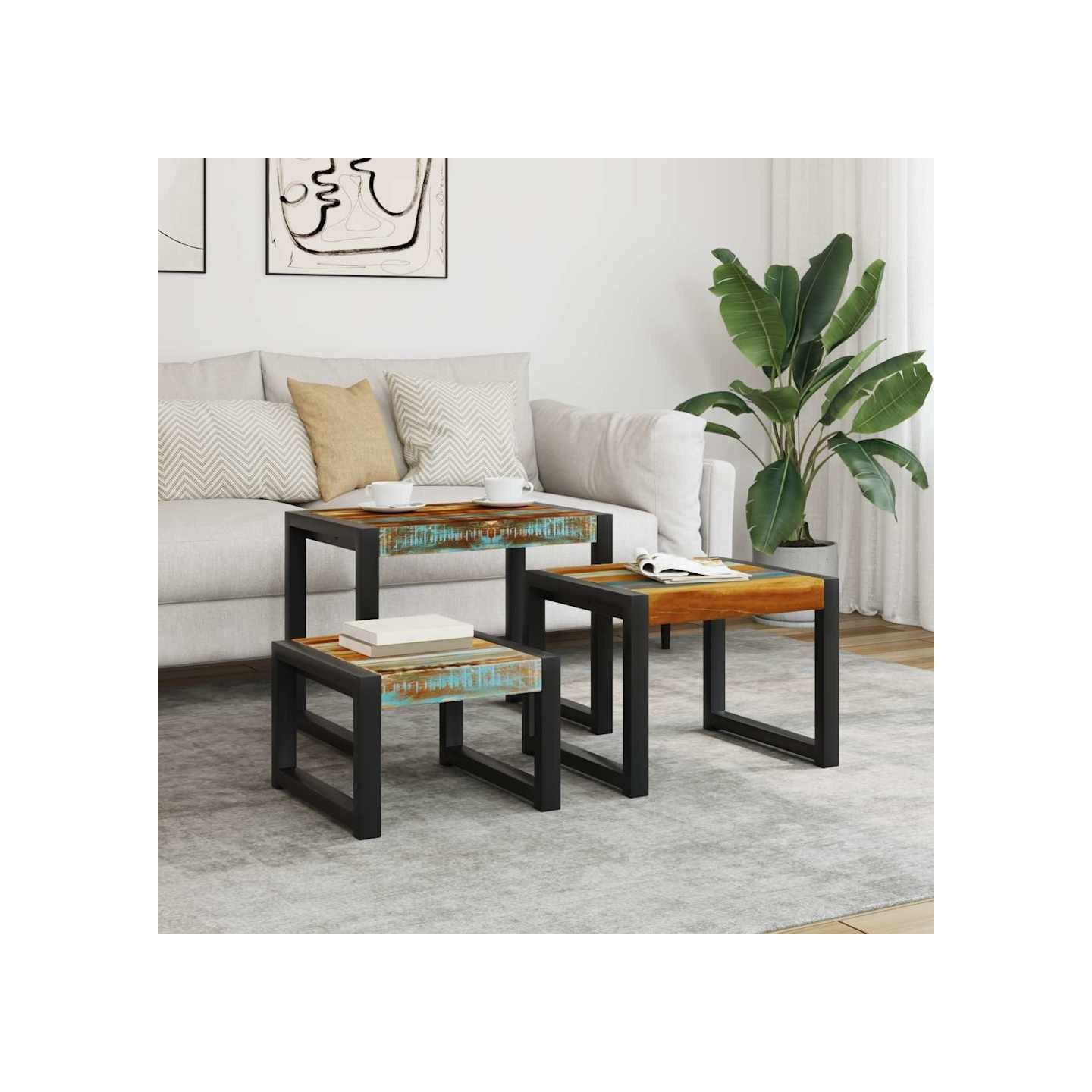 Tables gigognes 3 pcs Bois de récupération massif