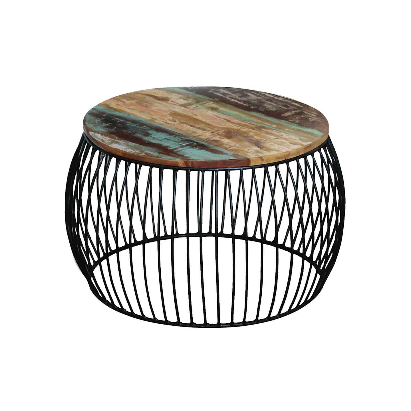 Table basse ronde 68x37 cm Bois de récupération massif