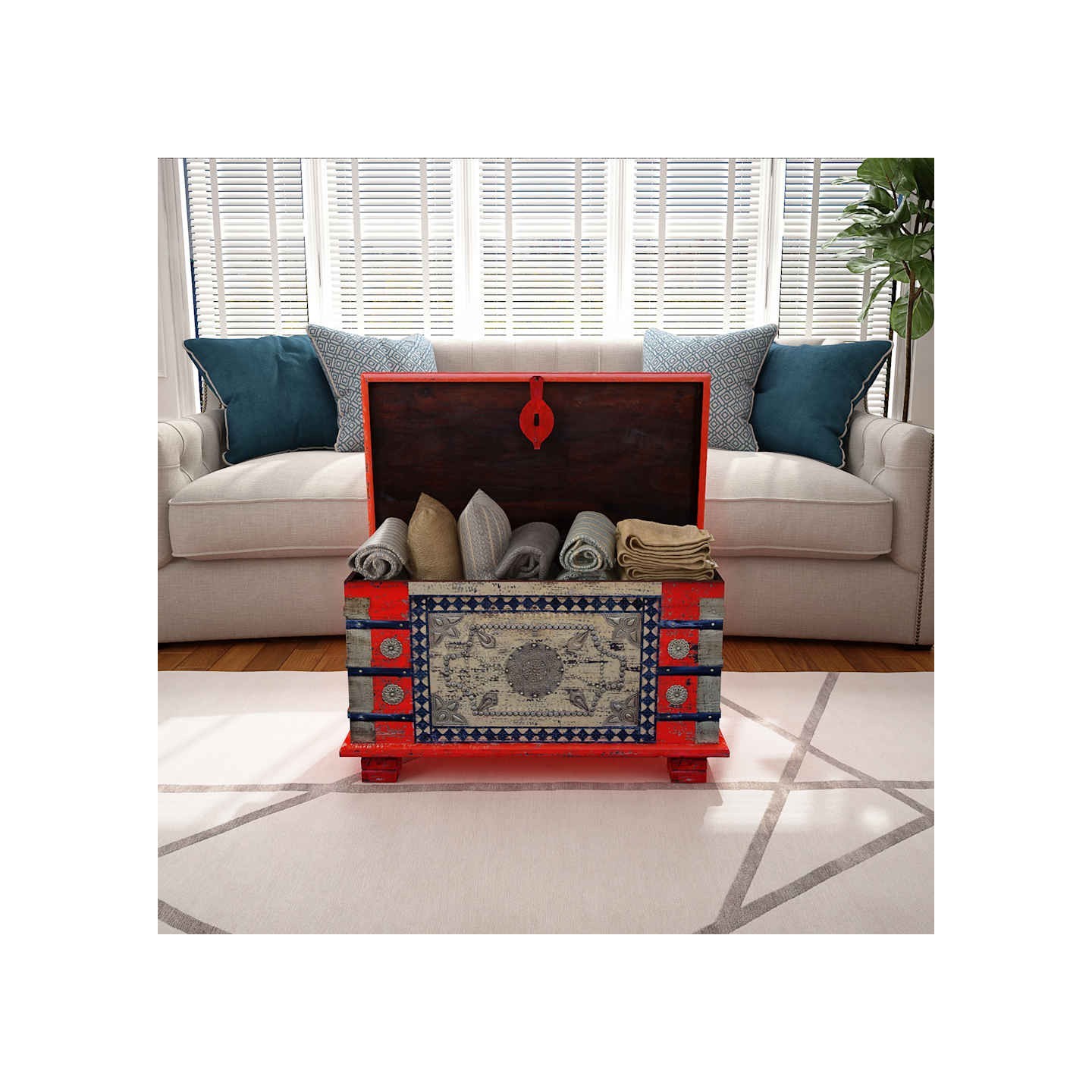 Coffre de rangement Bois de manguier rouge 80 x 40 x 45 cm