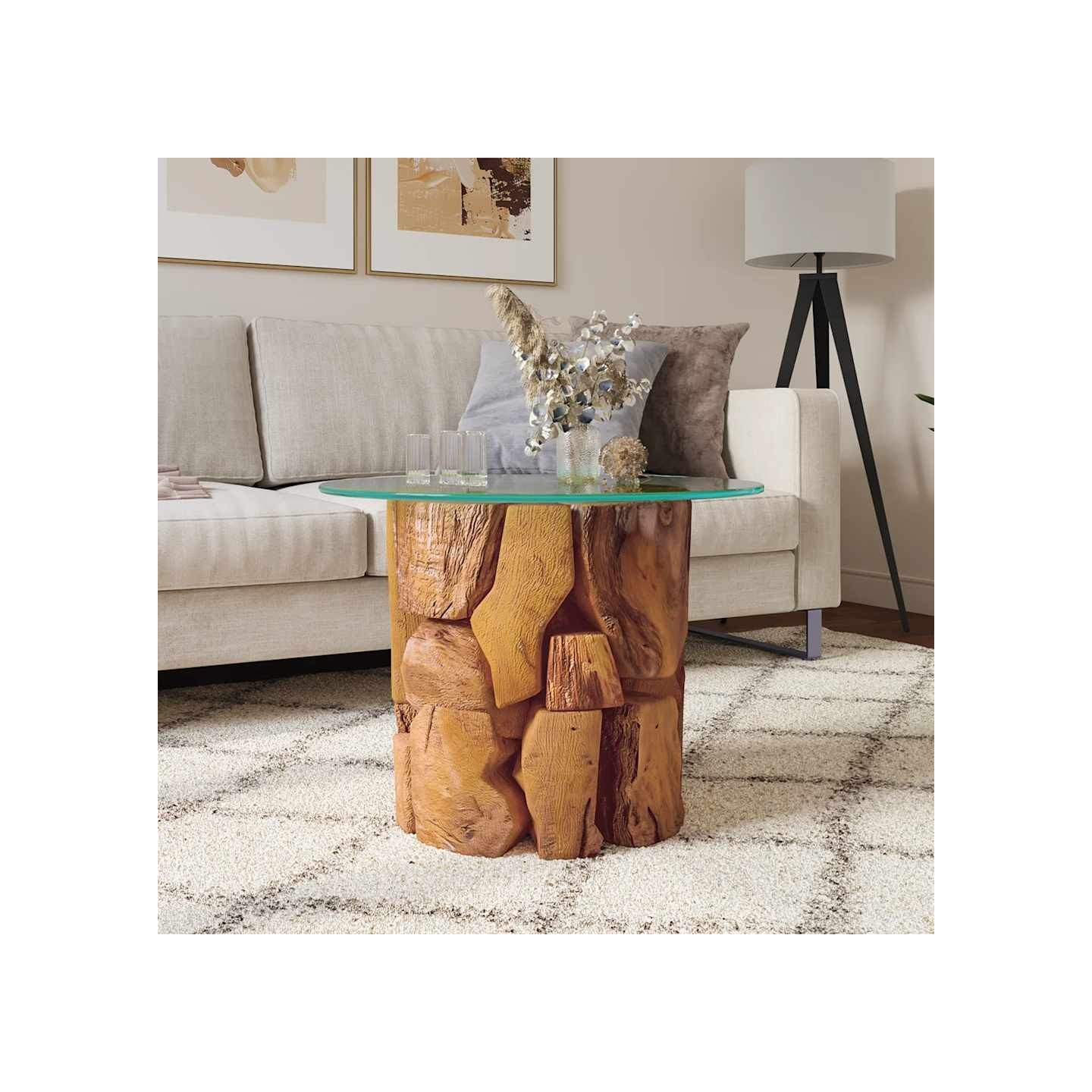 Table basse Bois flottant de teck massif 60 cm