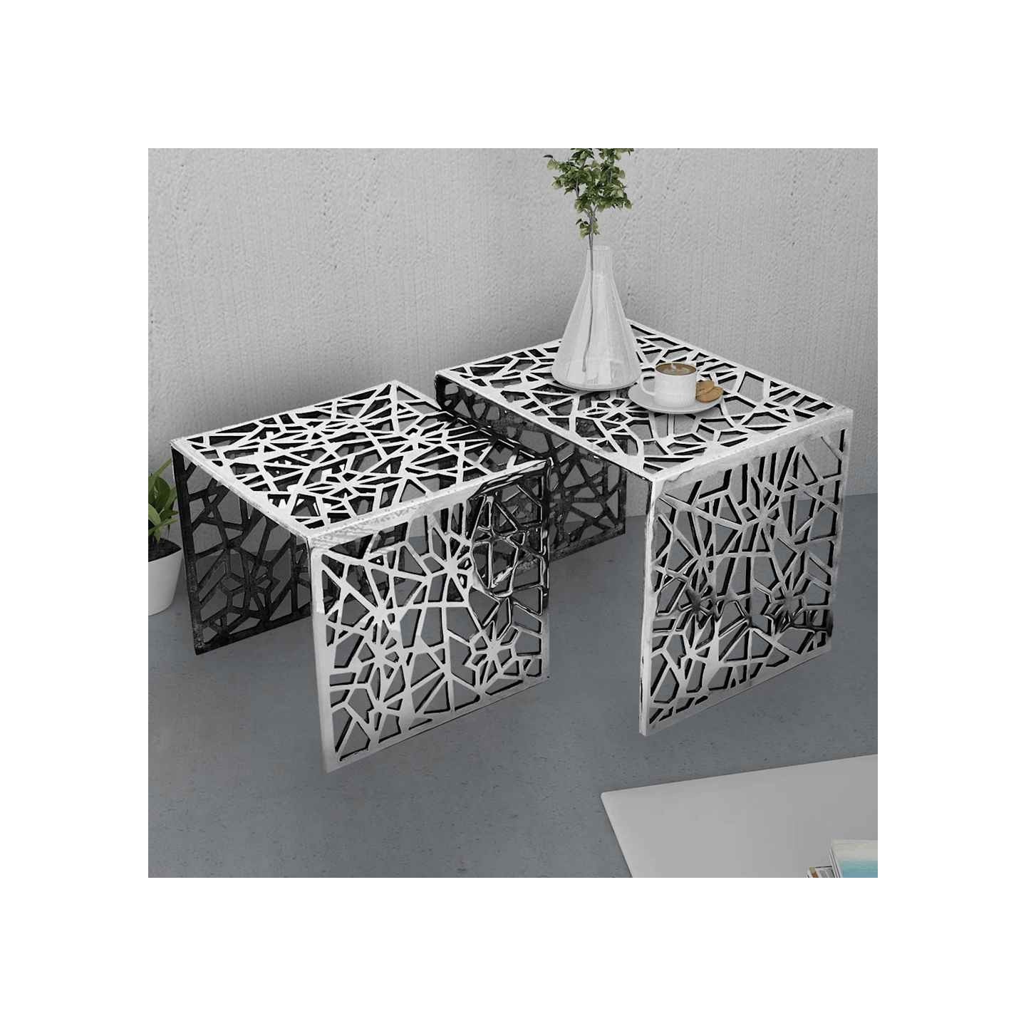 Table auxiliaire carrée 2 pièces Aluminium Argenté