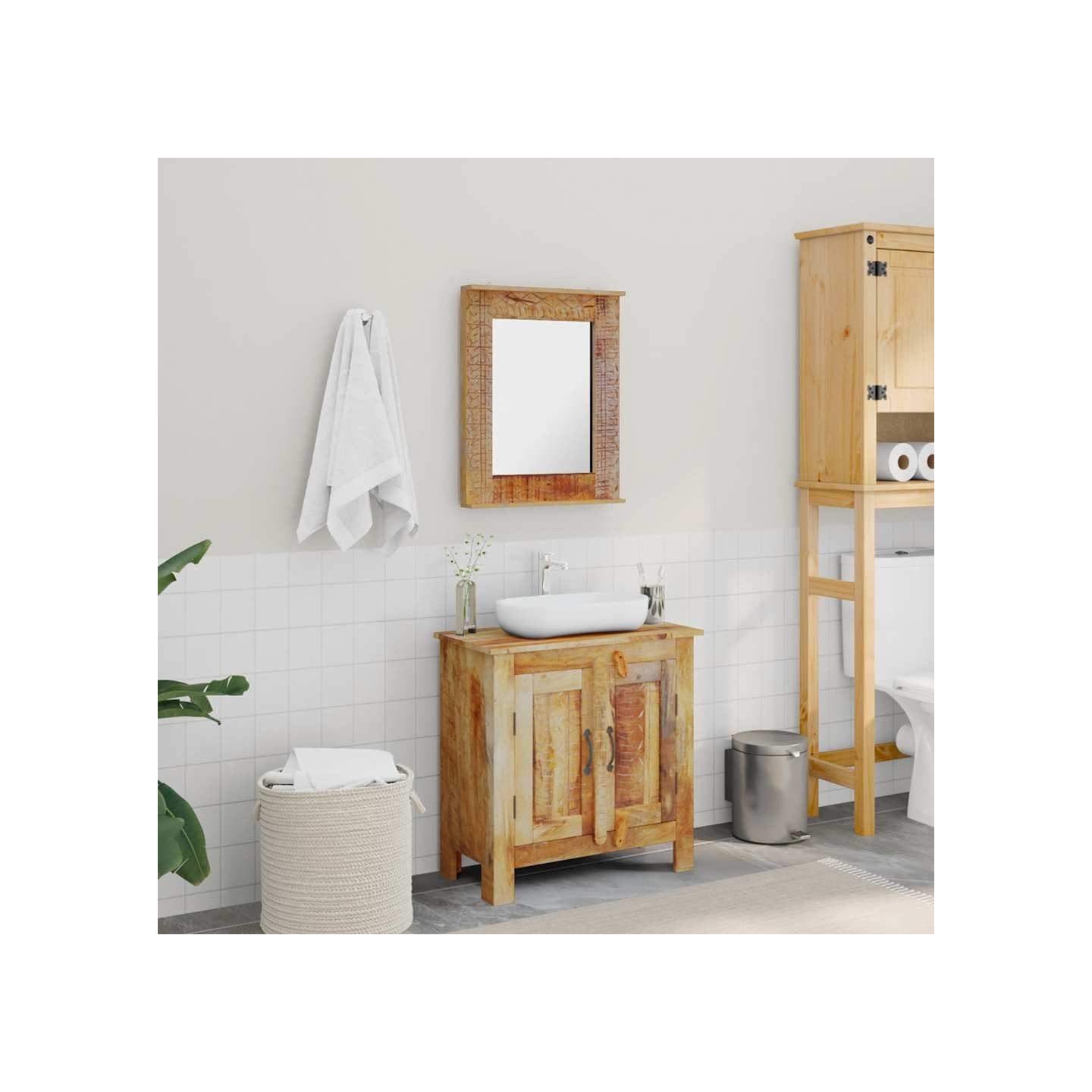 Meuble de salle de bain avec miroir Bois massif de manguier