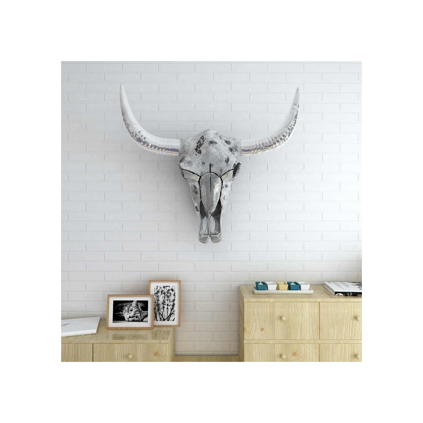 Décoration murale en forme de crâne de taureau Aluminium Argenté