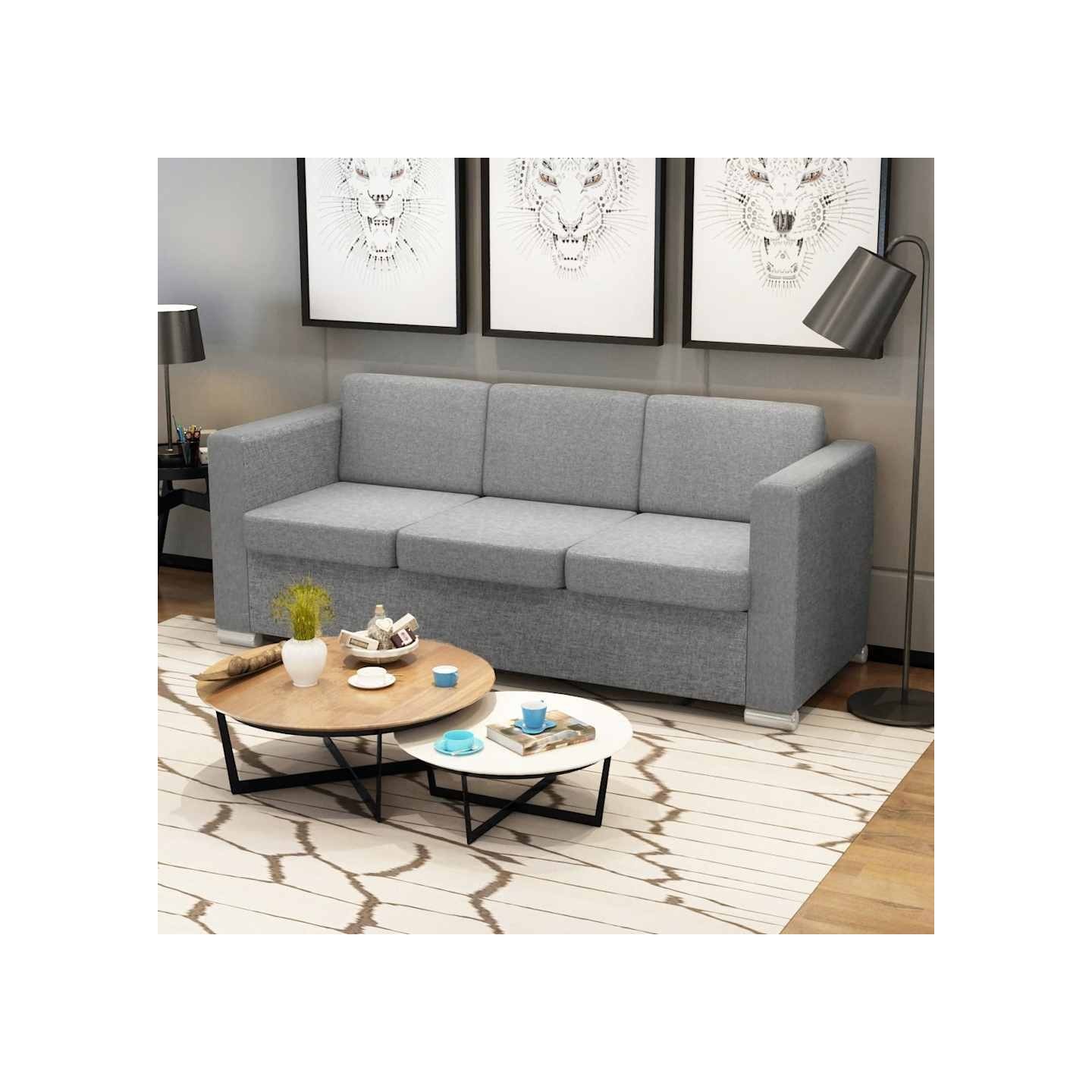 Canapé à 3 places Tissu Gris clair
