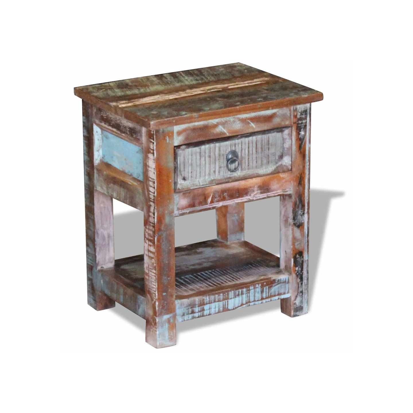 Table d'appoint 1 tiroir Bois de récupération massif 43x33x51cm