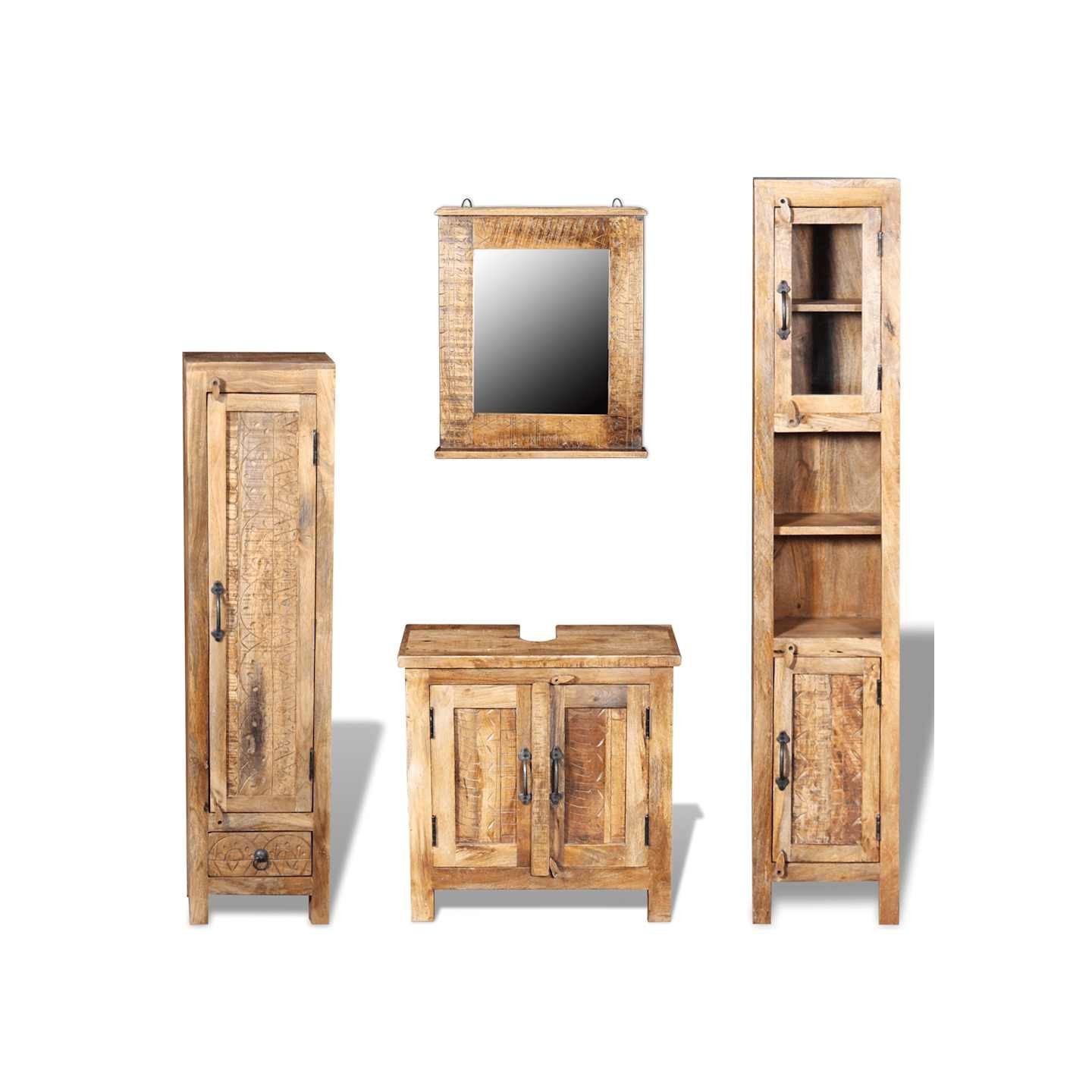Meuble toilette+miroir et 2 armoires latérales Bois de manguier