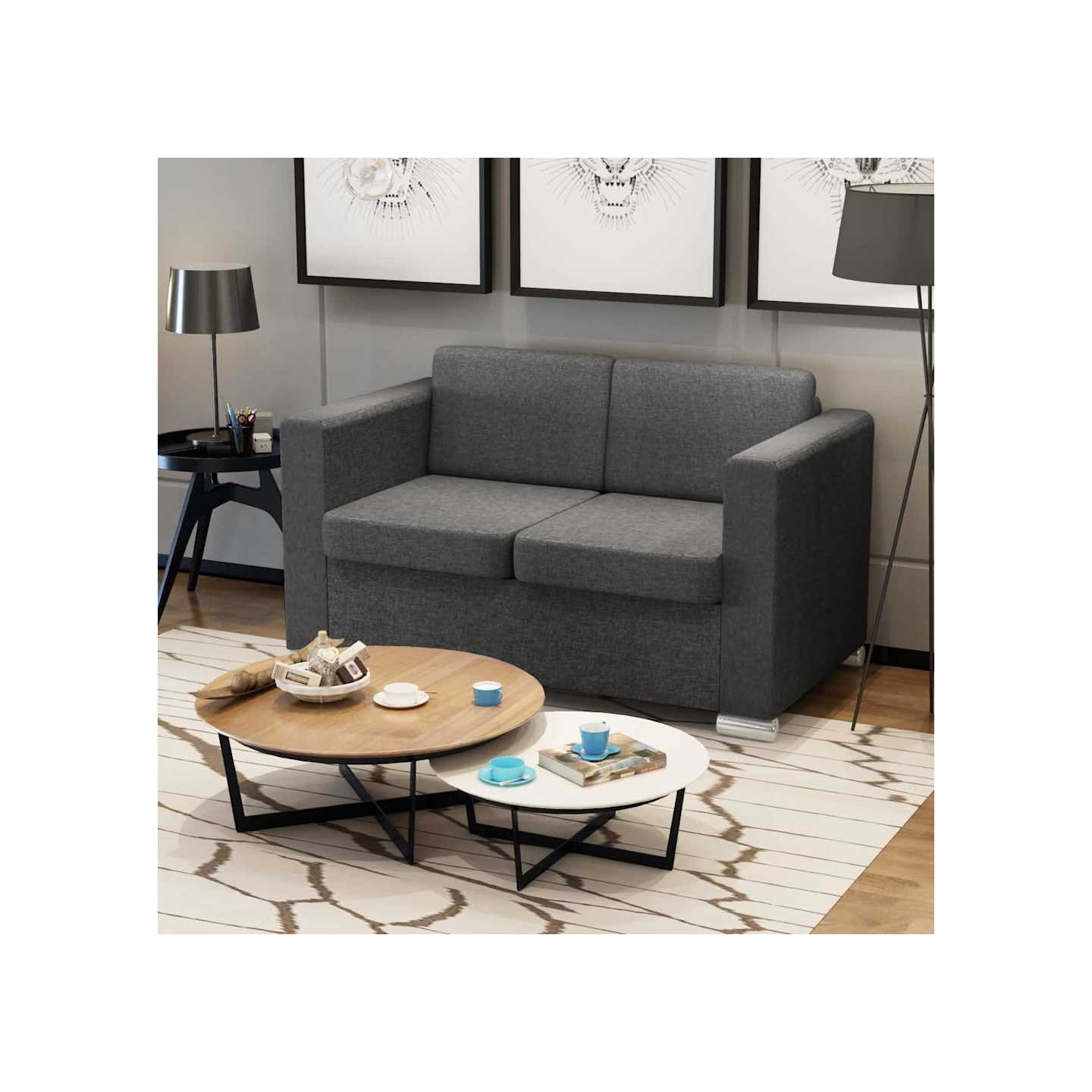 Canapé à 2 places Tissu Gris foncé