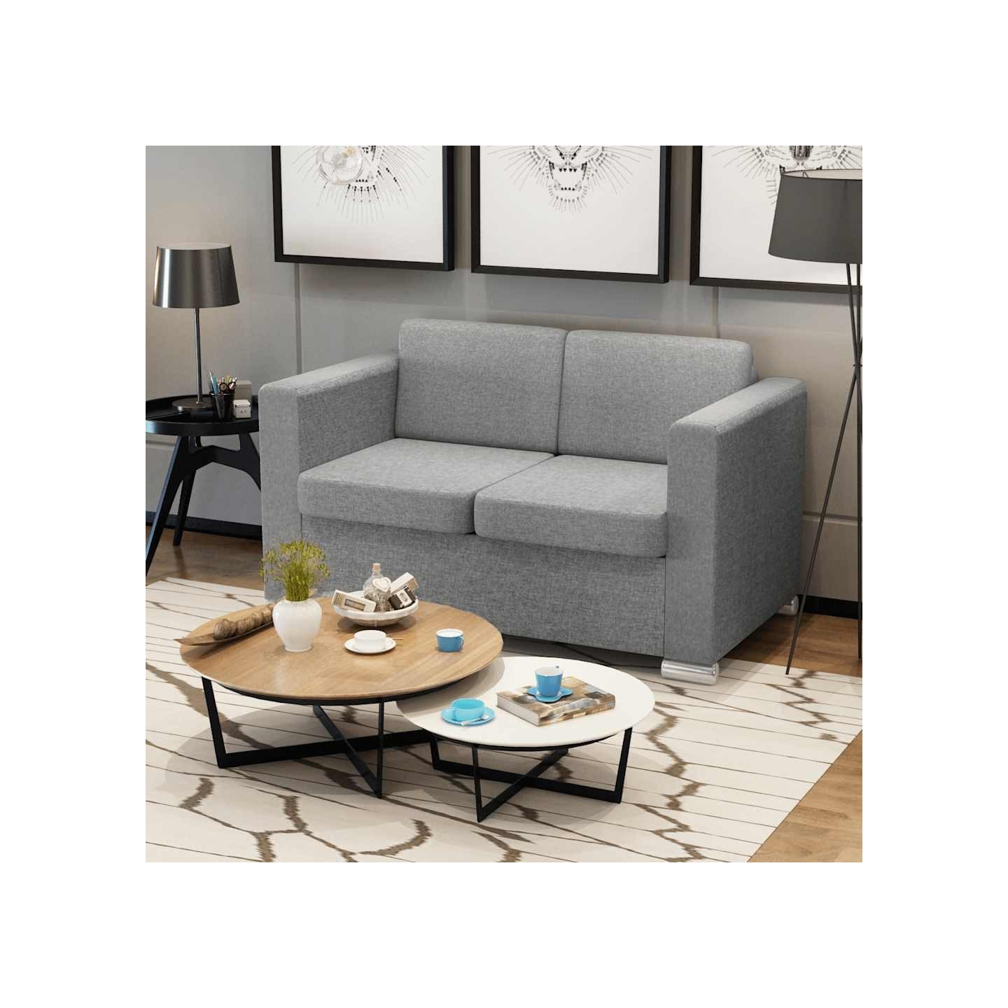 Canapé à 2 places Tissu Gris clair