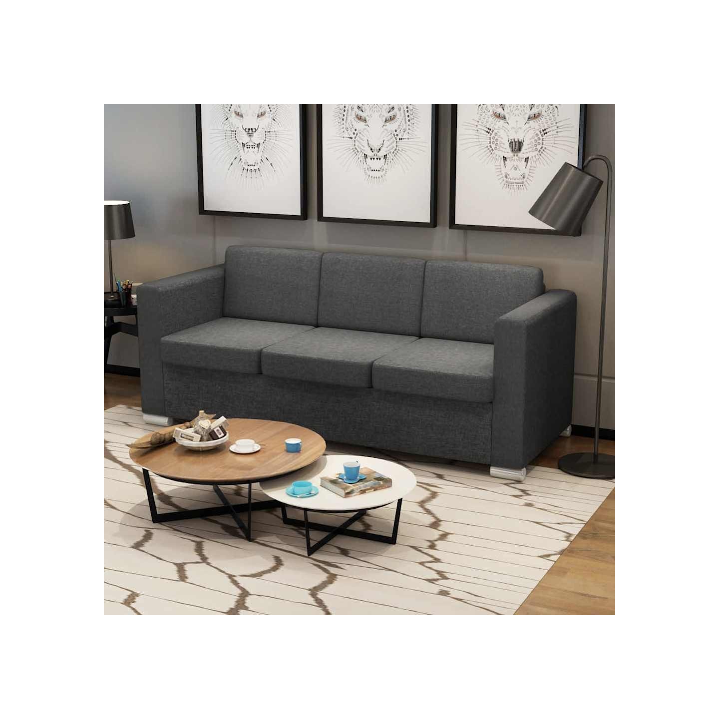 Canapé à 3 places Tissu Gris foncé