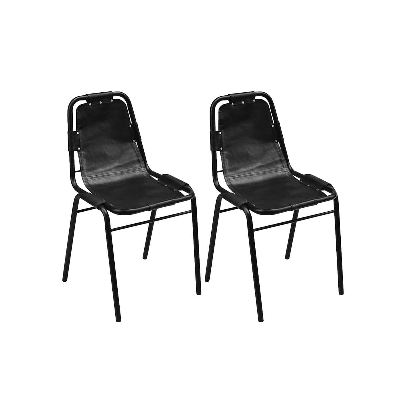 Chaises à manger lot de 2 noir cuir véritable
