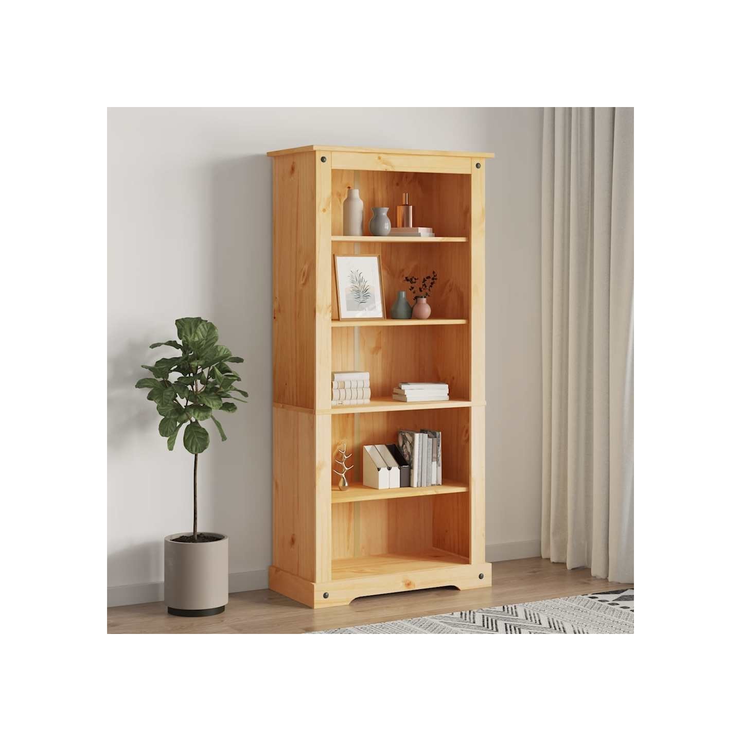 Bibliothèque 5 niveaux Gamme Corona Pin mexicain 80x40x170 cm