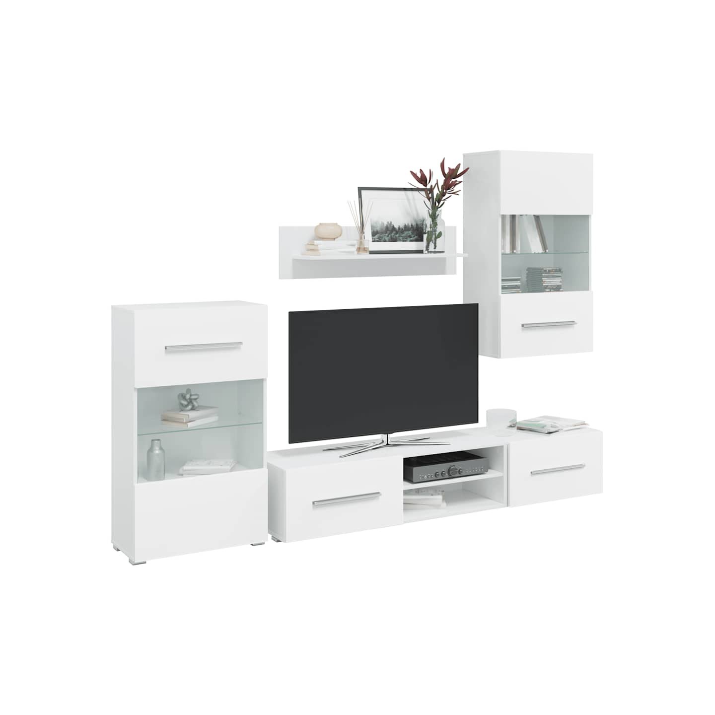 Meuble TV mural avec éclairage LED 5 pièces Blanc