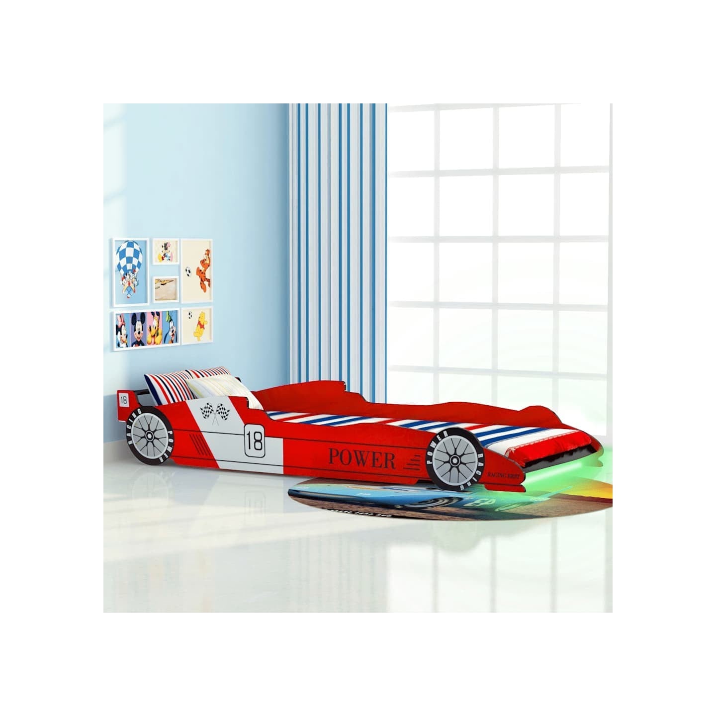 Lit voiture de course pour enfants avec LED 90 x 200 cm Rouge