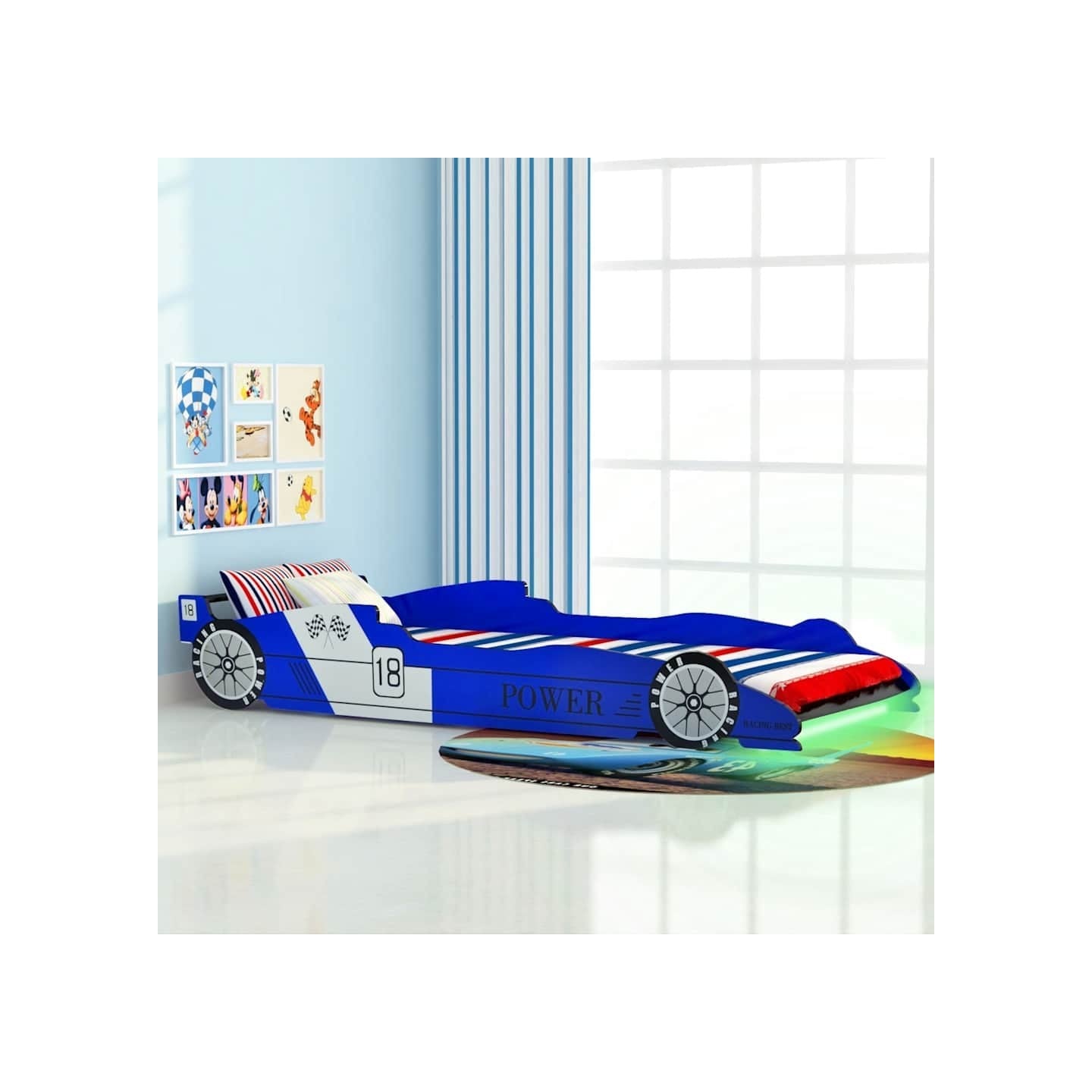 Lit voiture de course pour enfants avec LED 90 x 200 cm Bleu