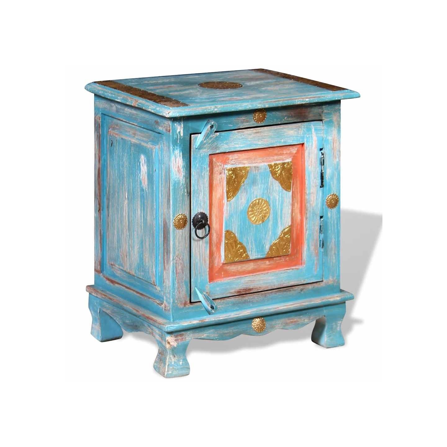 Table de chevet Bois de manguier massif Bleu