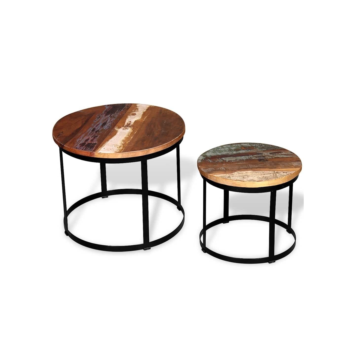 Table basse 2 pcs Bois récupéré massif Rond 40 cm / 50 cm