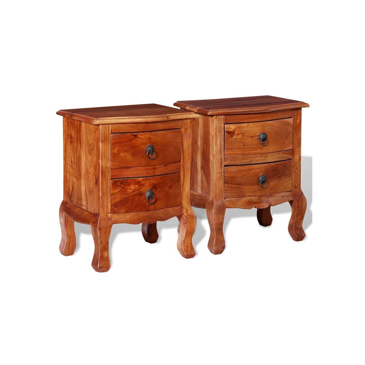 Tables de chevet avec tiroirs 2 pcs Bois d'acacia massif
