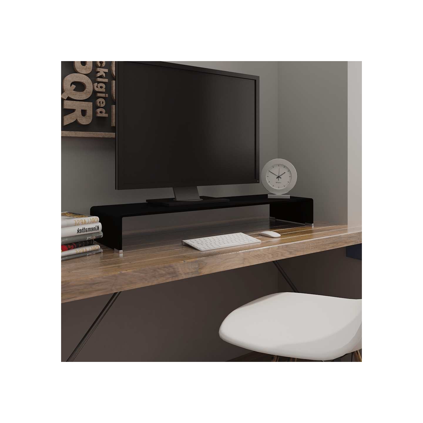 Meuble TV/support pour moniteur 100x30x13 cm verre noir