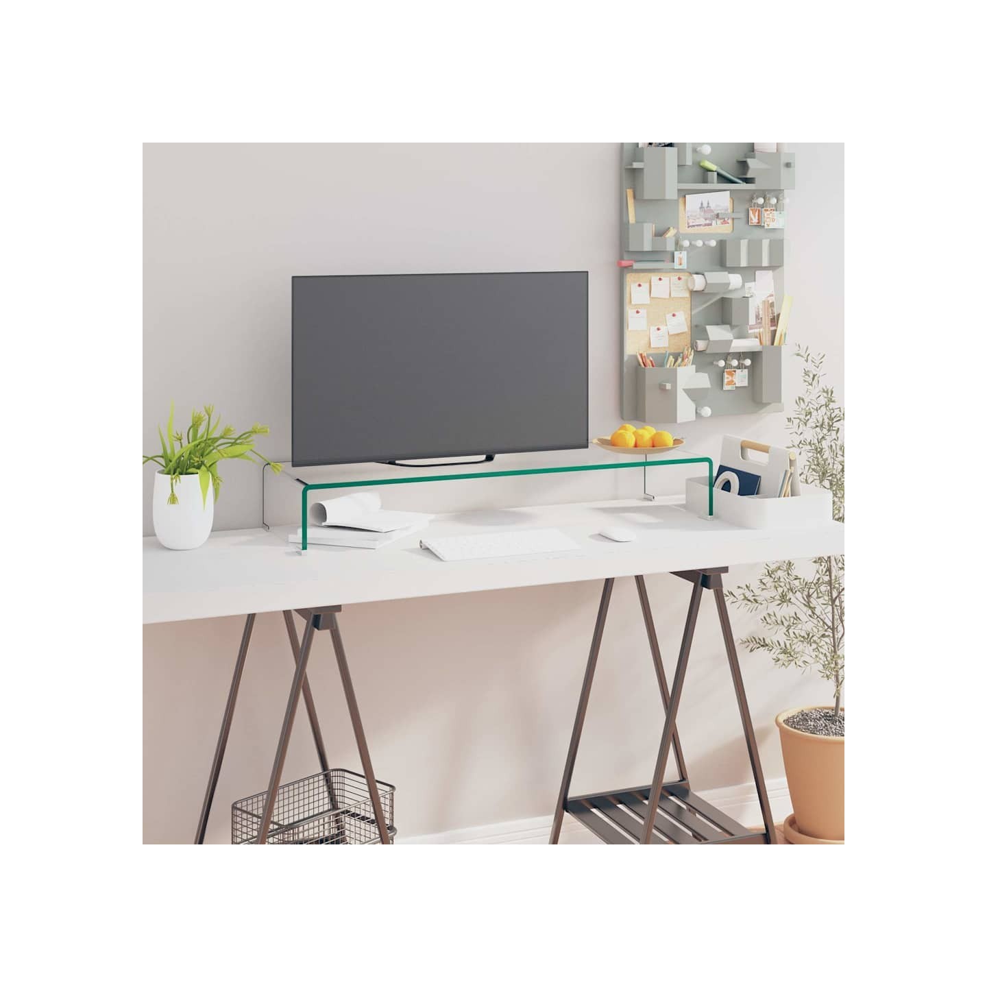 Meuble TV/pour moniteur 90x30x13 cm verre transparent