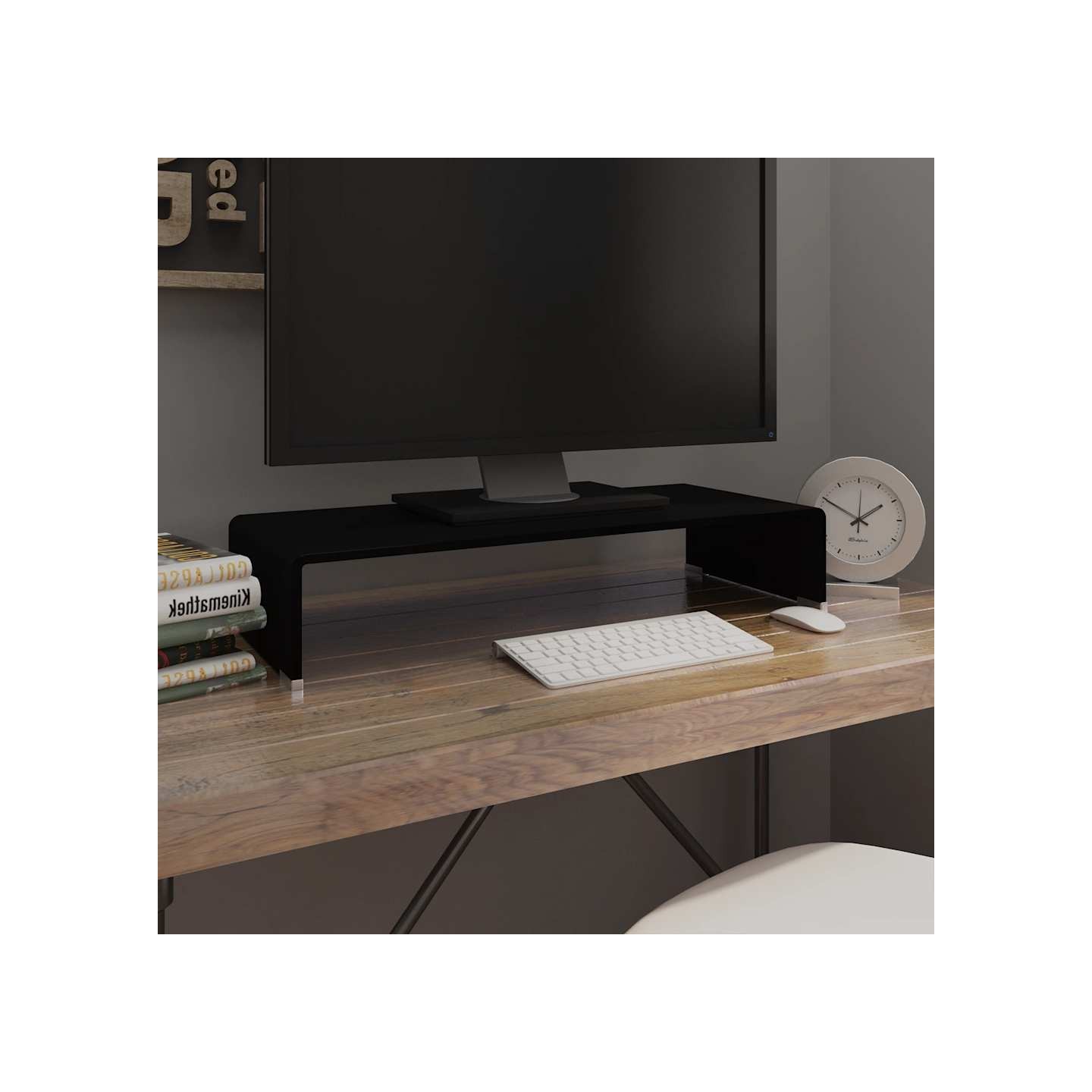 Meuble TV/support pour moniteur 70x30x13 cm verre noir