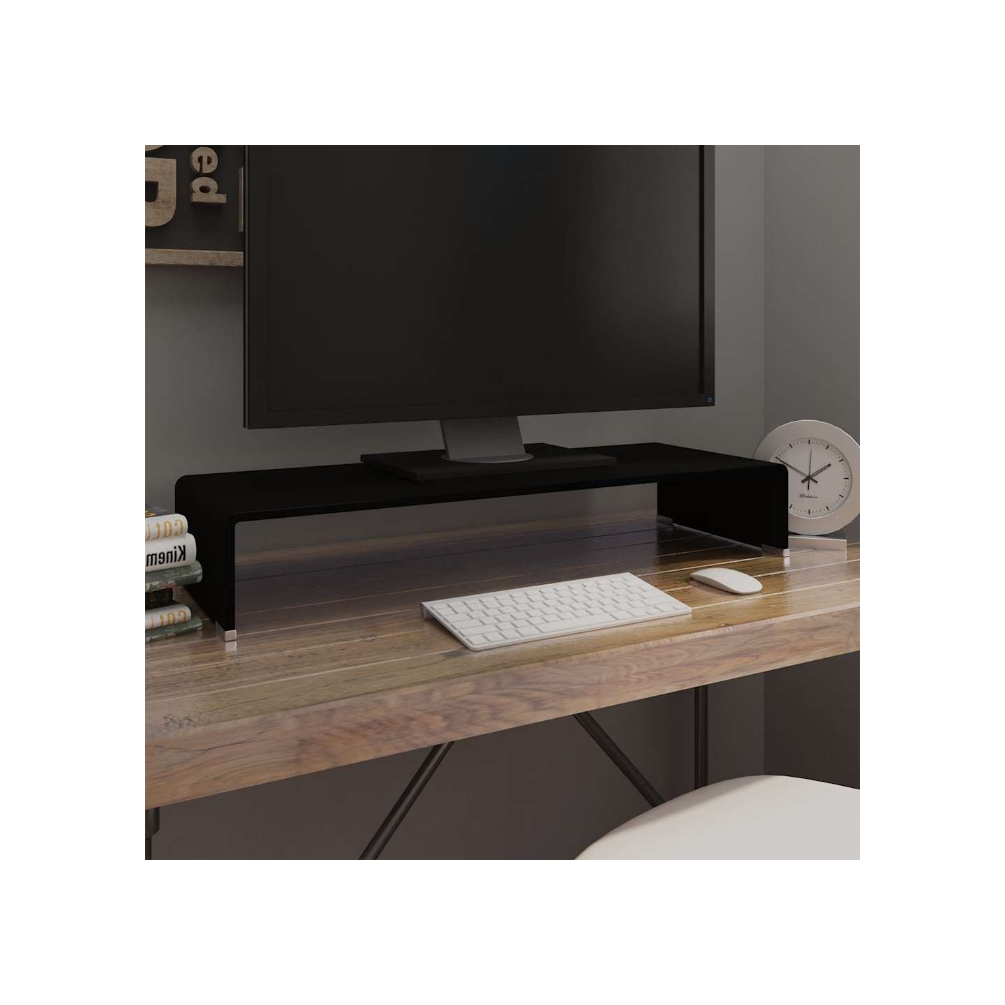 Meuble TV/support pour moniteur 80x30x13 cm verre noir