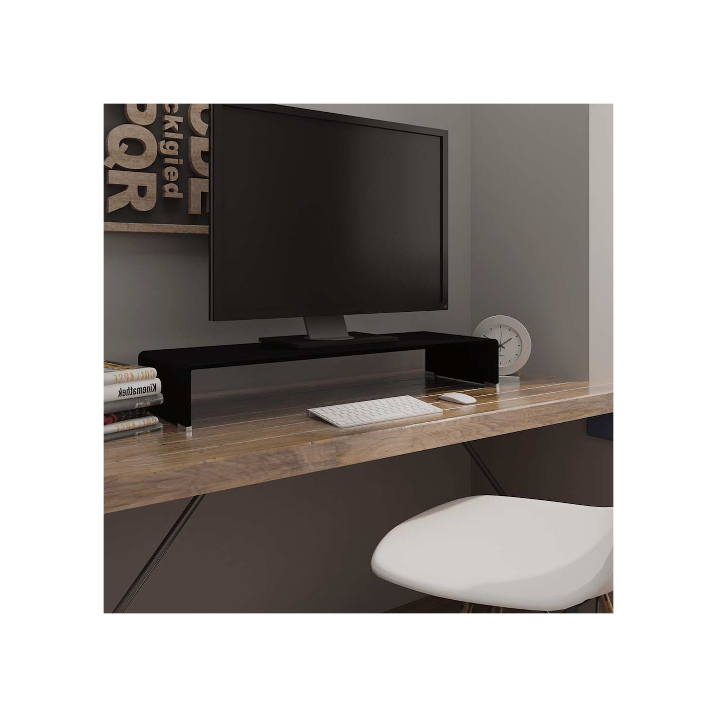 Meuble TV/support pour moniteur 90x30x13 cm verre noir