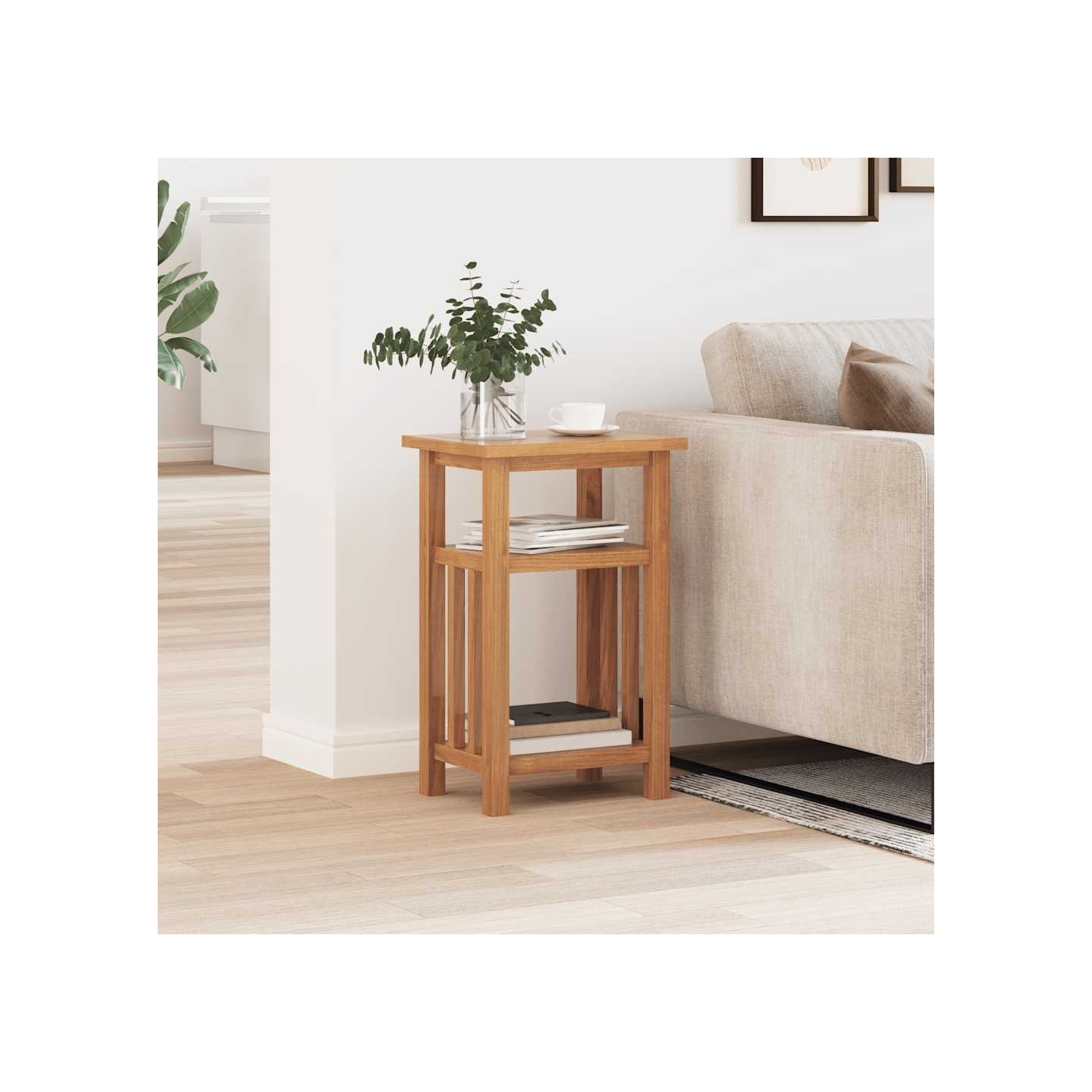 Table d'appoint avec étagère à revues Chêne massif 27x35x55 cm