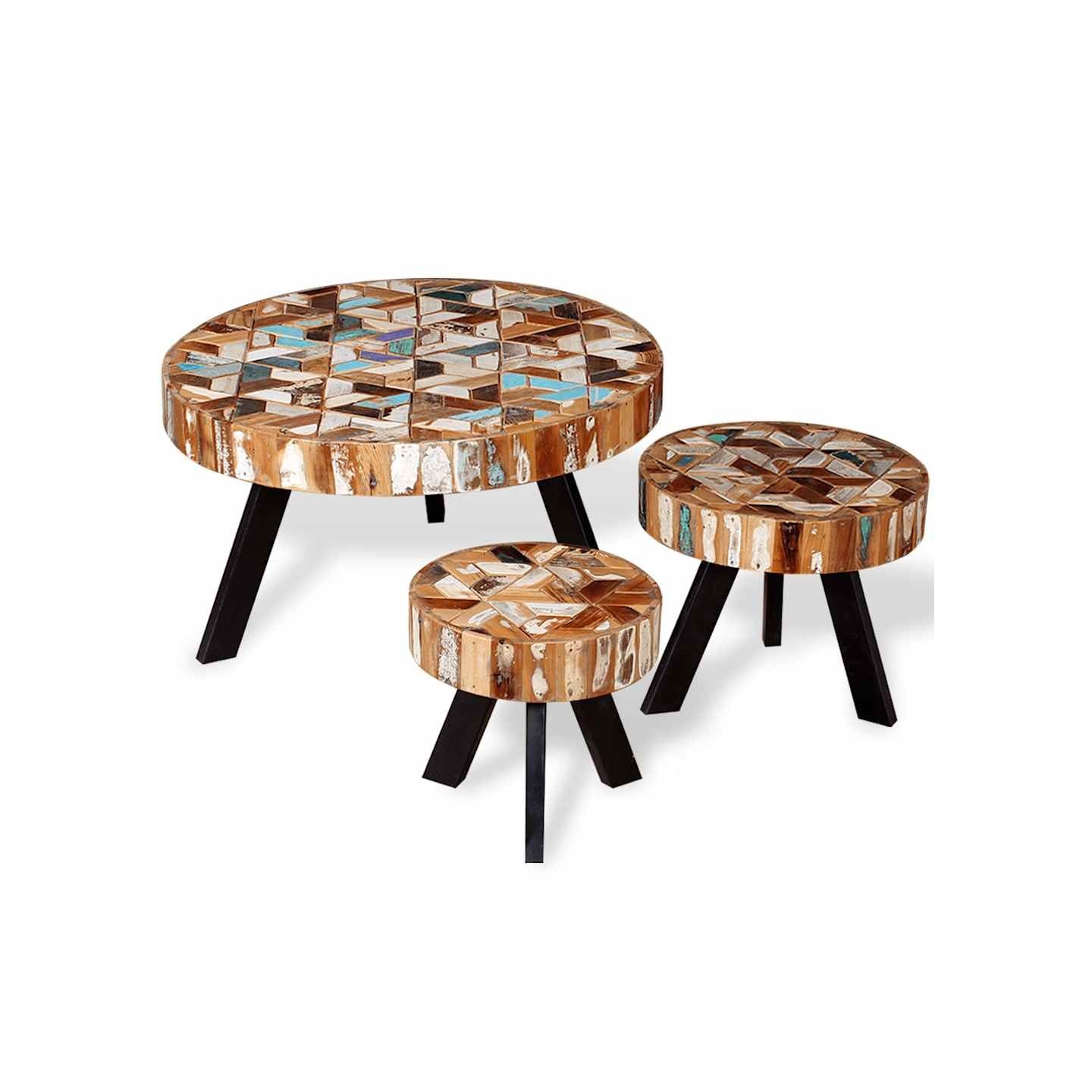 Ensemble de table basse 3 pièces Bois de récupération massif