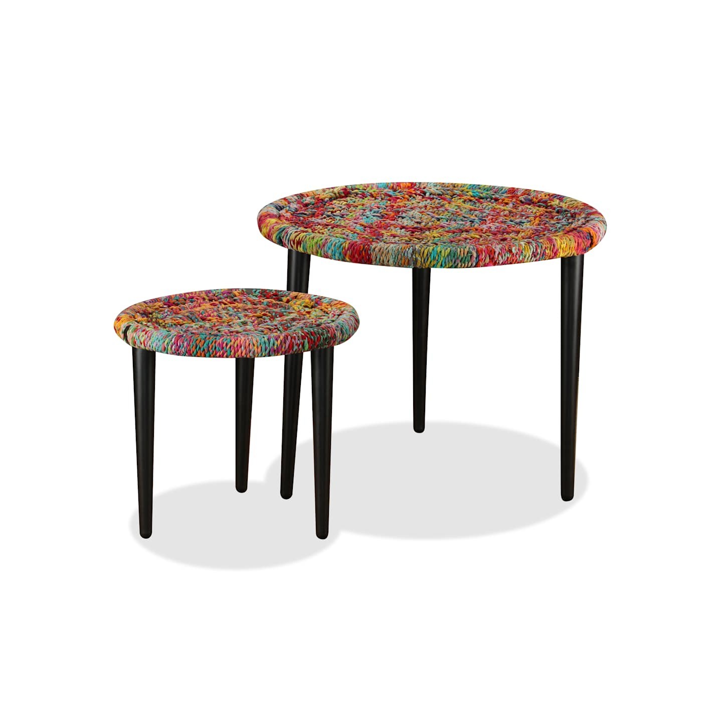 Table basse 2 pcs Détails tissés chindi Multicolore