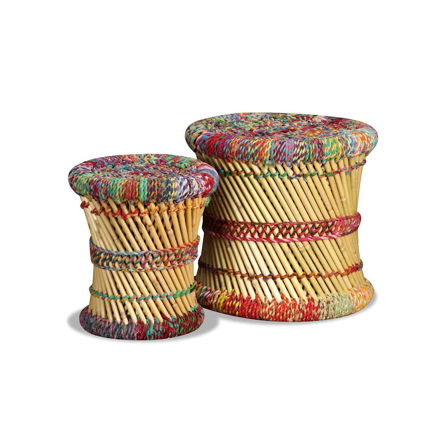 Tabourets avec détails chindi lot de 2 multicolore bambou
