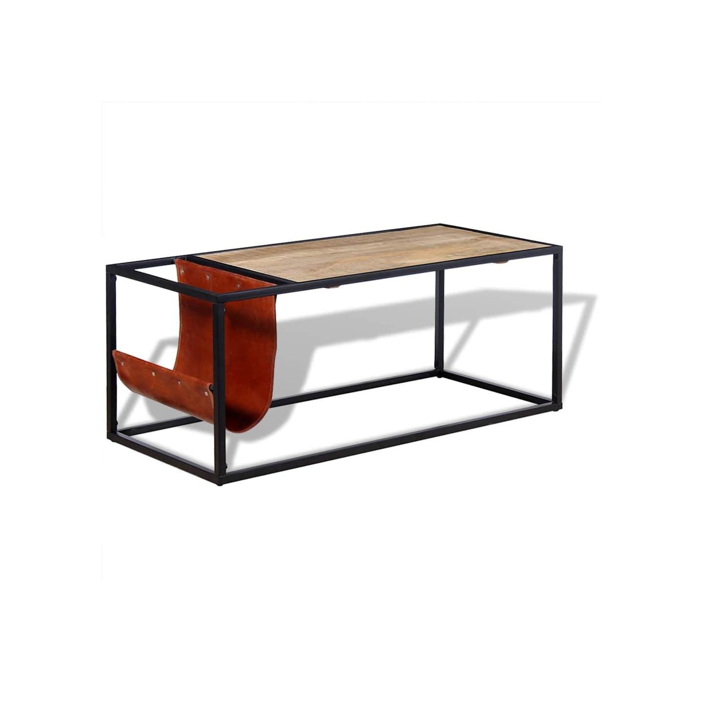 Table basse avec porte-revues Cuir véritable 110x50x45 cm