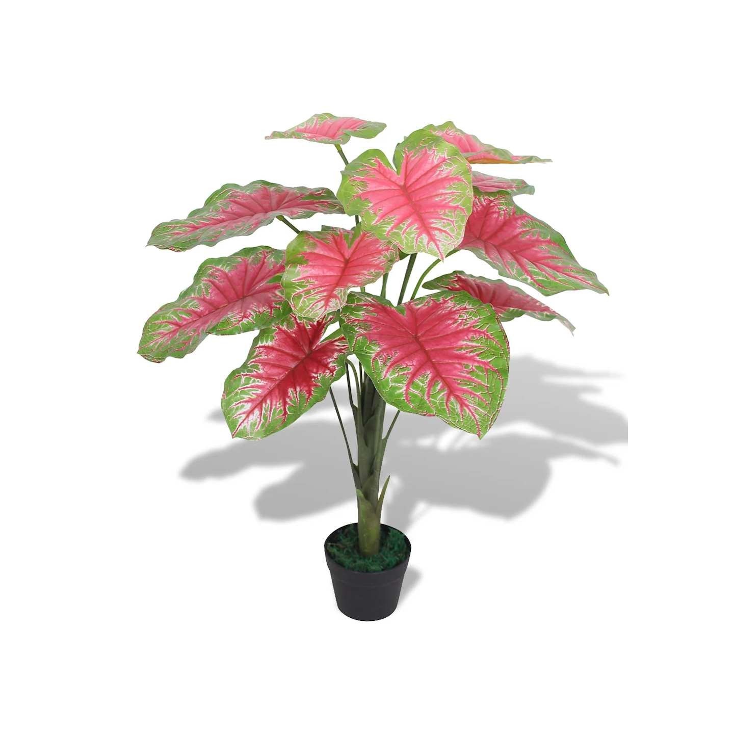 Plante artificielle avec pot Caladium 85 cm Vert et Rouge