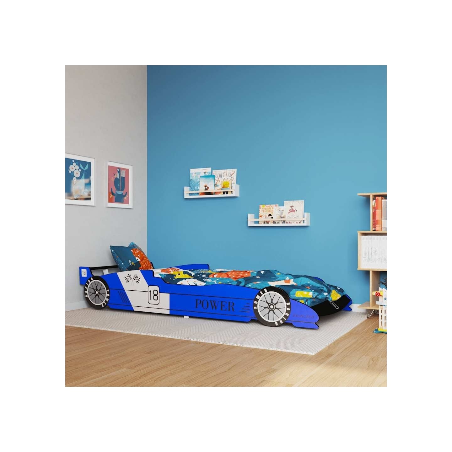 Lit voiture de course pour enfants 90 x 200 cm Bleu
