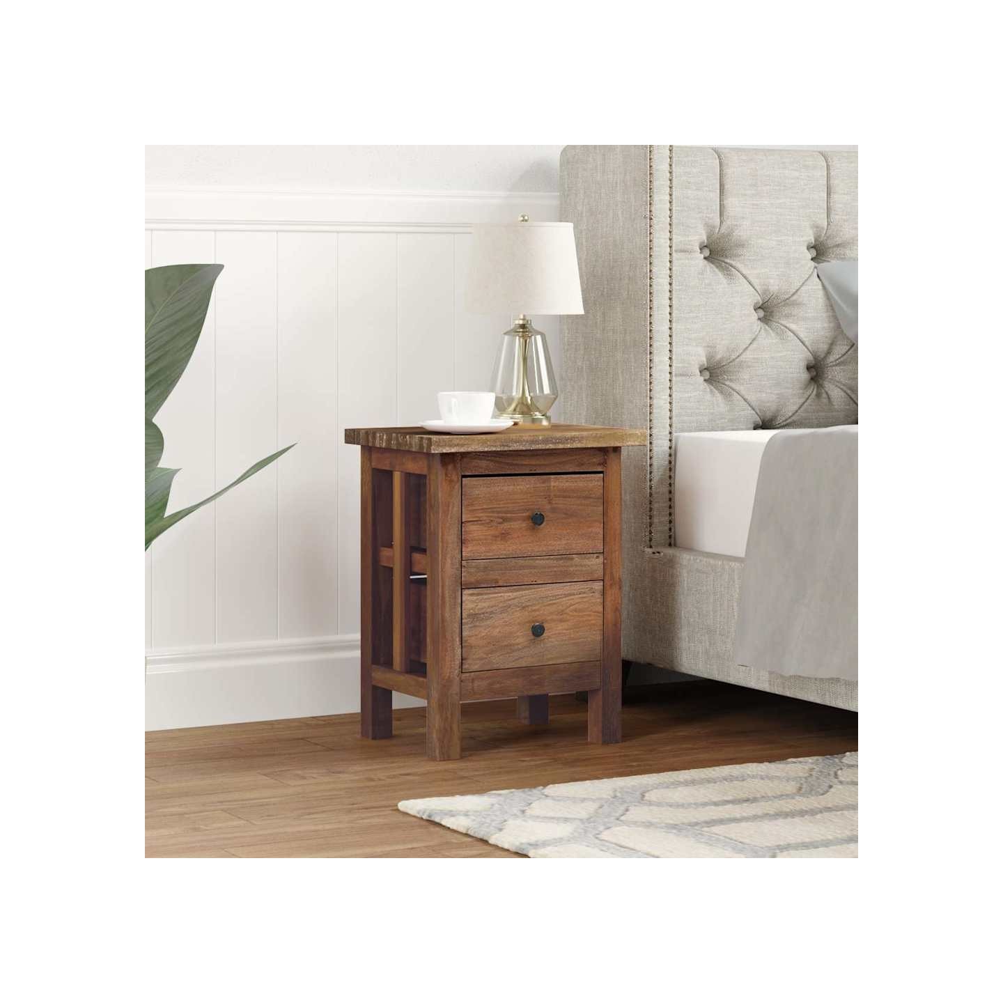 Table de chevet bois massif d'acajou 40x30x51 cm