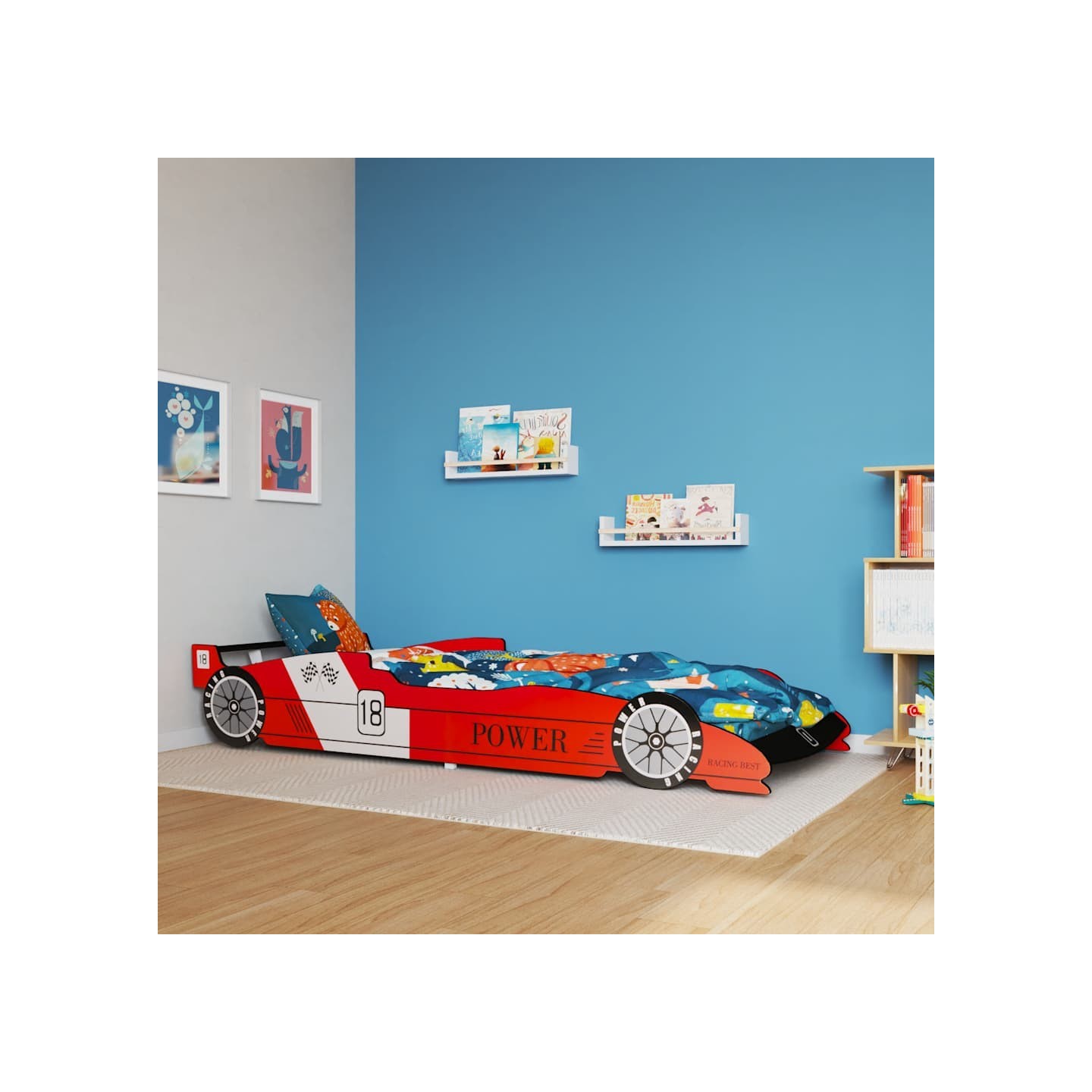 Lit voiture de course pour enfants 90 x 200 cm Rouge