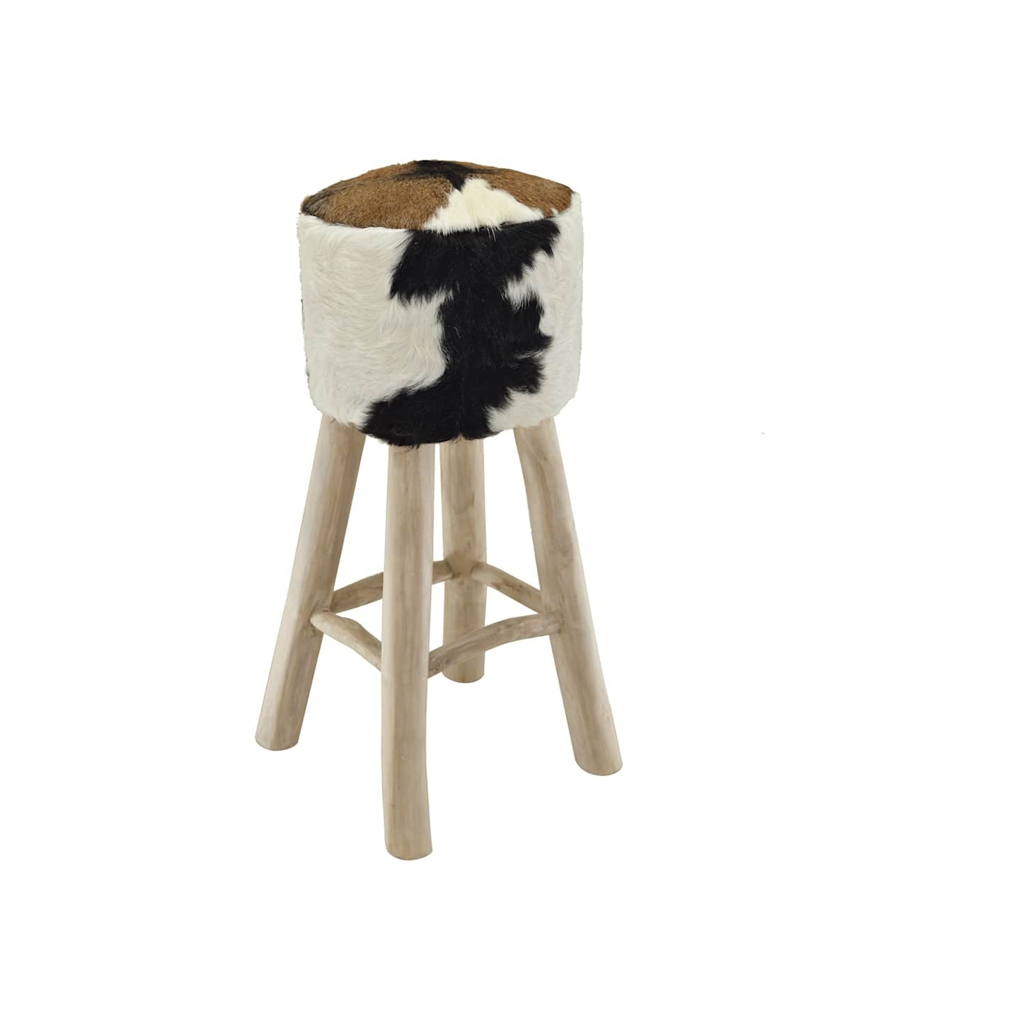 Tabouret de bar cuir de chèvre et bois de teck solide
