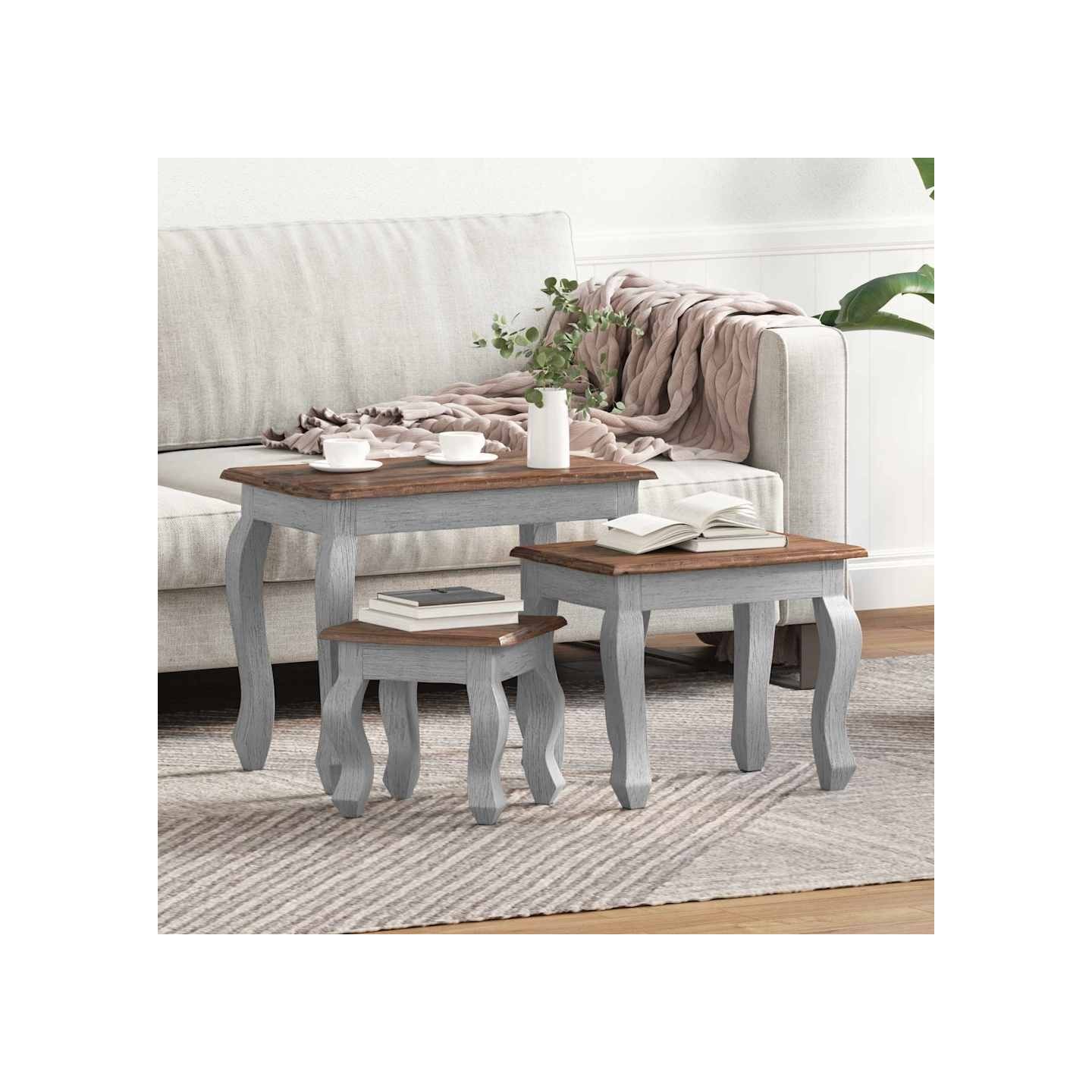 Ensemble de tables gigognes 3 pcs bois d'acajou massif