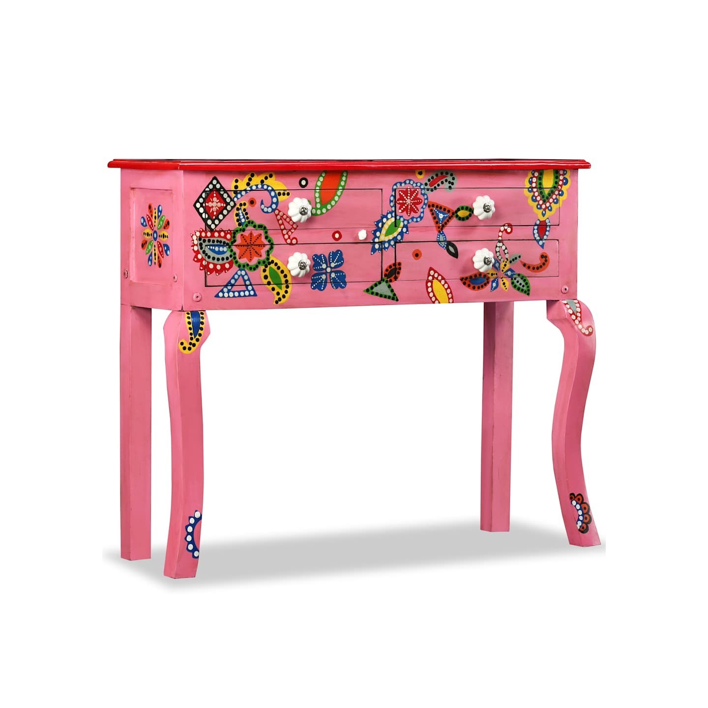 Table console Bois de manguier massif Rose Peint à la main