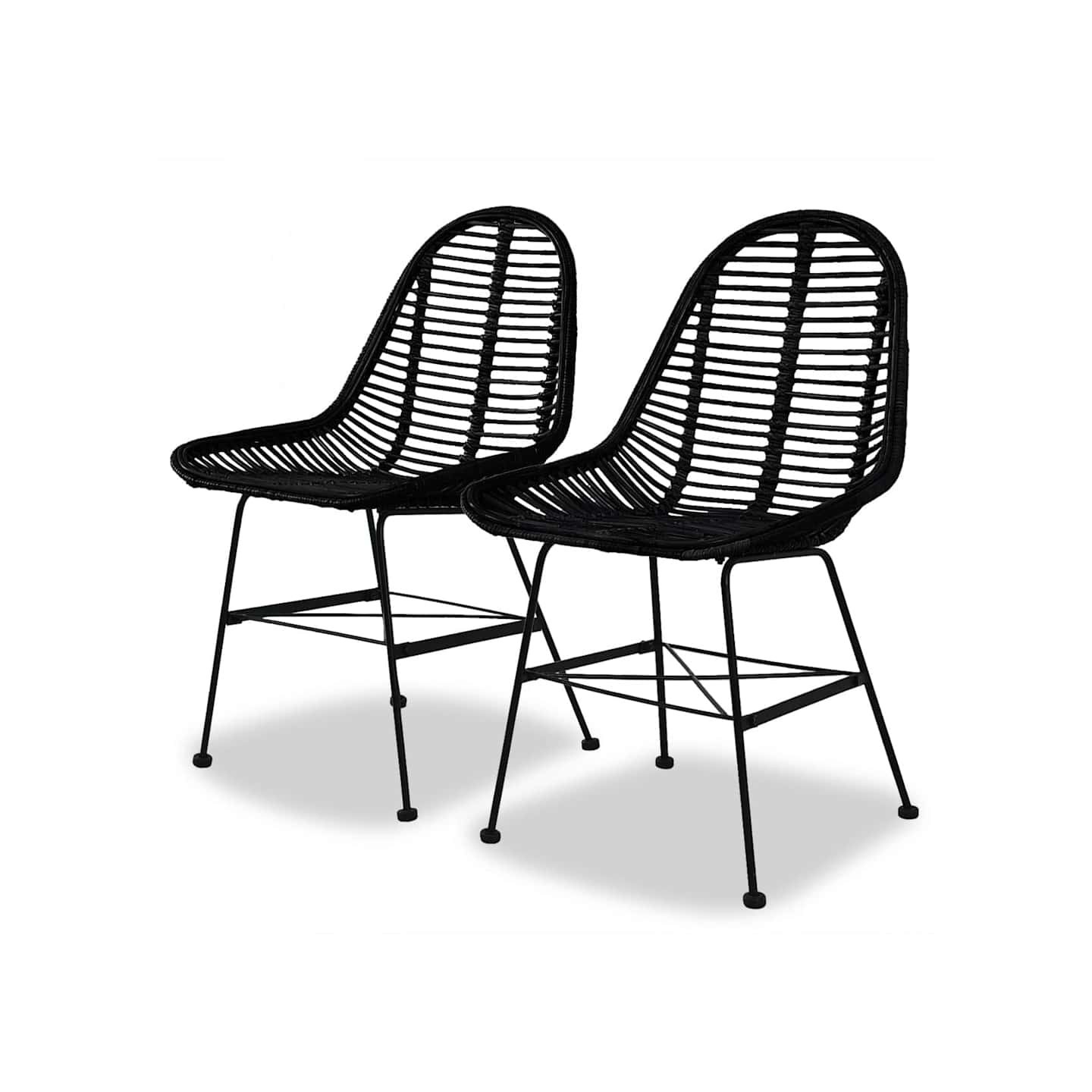 Chaises à manger lot de 2 noir rotin naturel