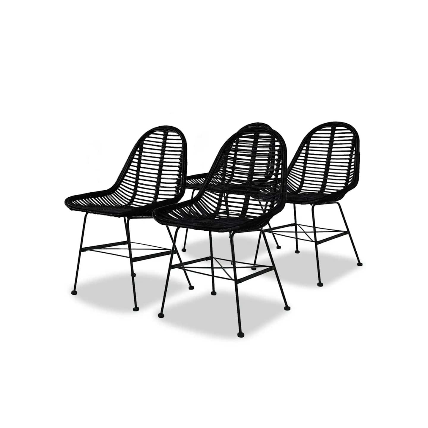 Chaises à manger lot de 4 noir rotin naturel