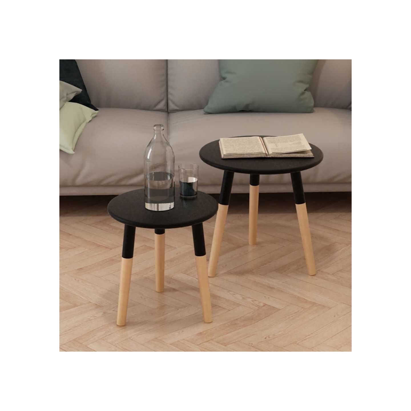 Ensemble de tables d'appoint 2 pcs Bois de pin massif Noir