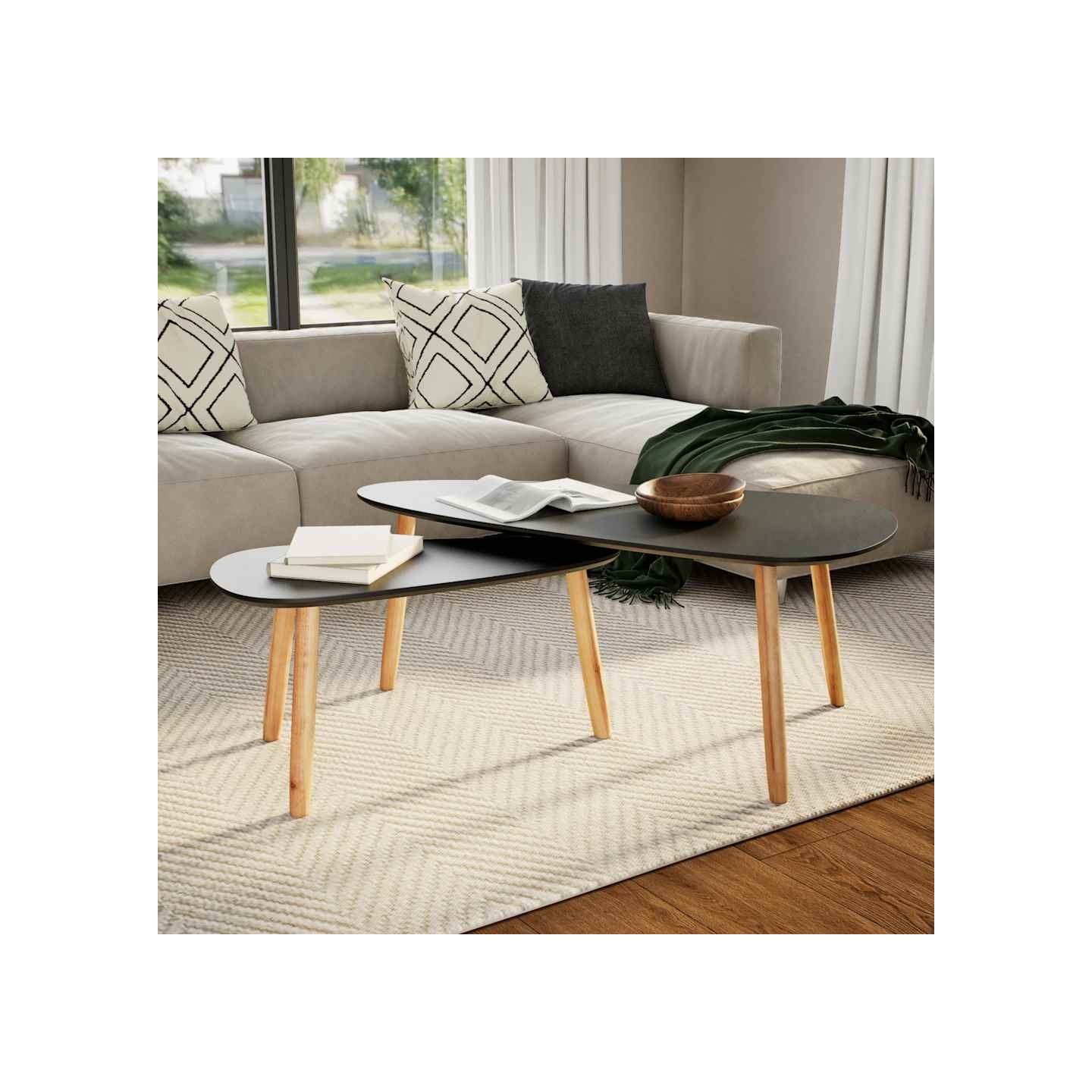 Ensemble de tables basses 2 pcs Bois de pin massif Noir