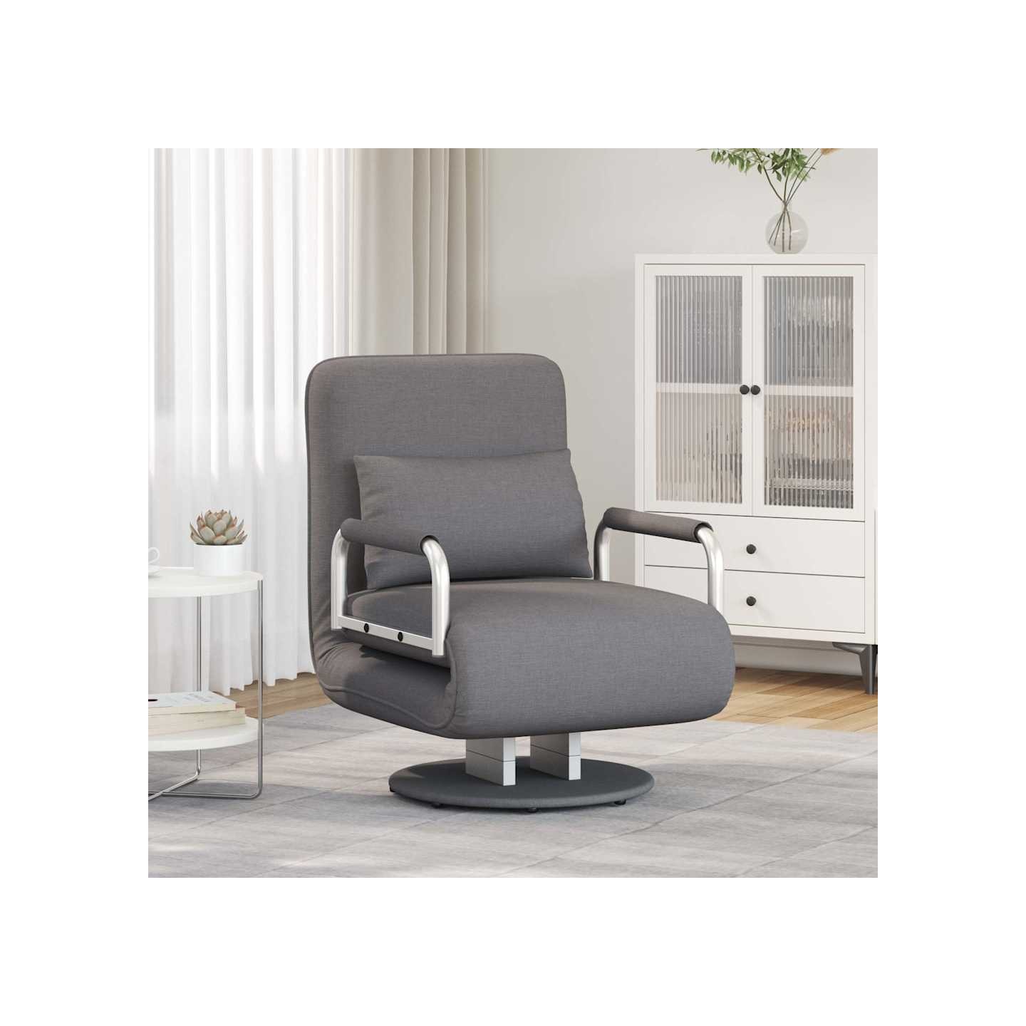 Fauteuil pivotant et canapé-lit gris foncé tissu