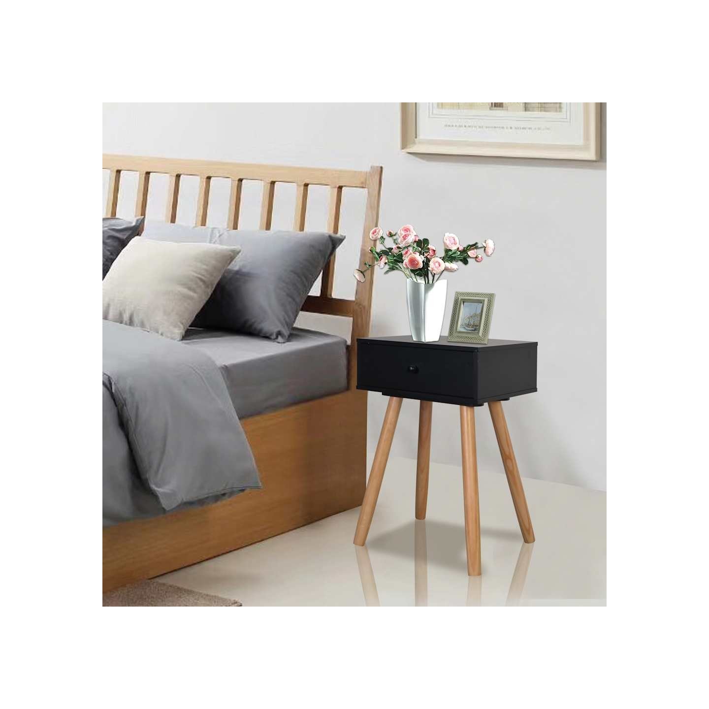 Table de chevet 2 pcs Bois de pin massif 40 x 30 x 61 cm Noir