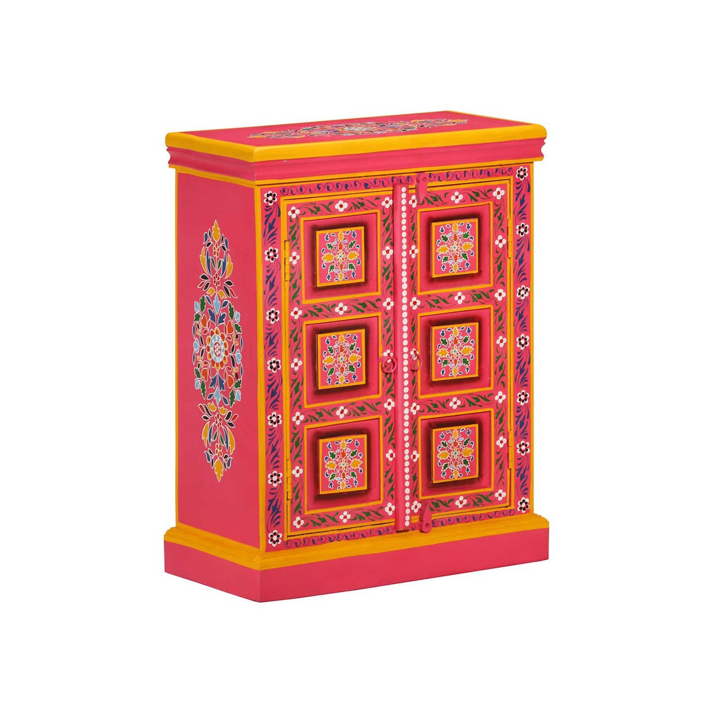 Buffet Bois massif de manguier Peinture rose à la main