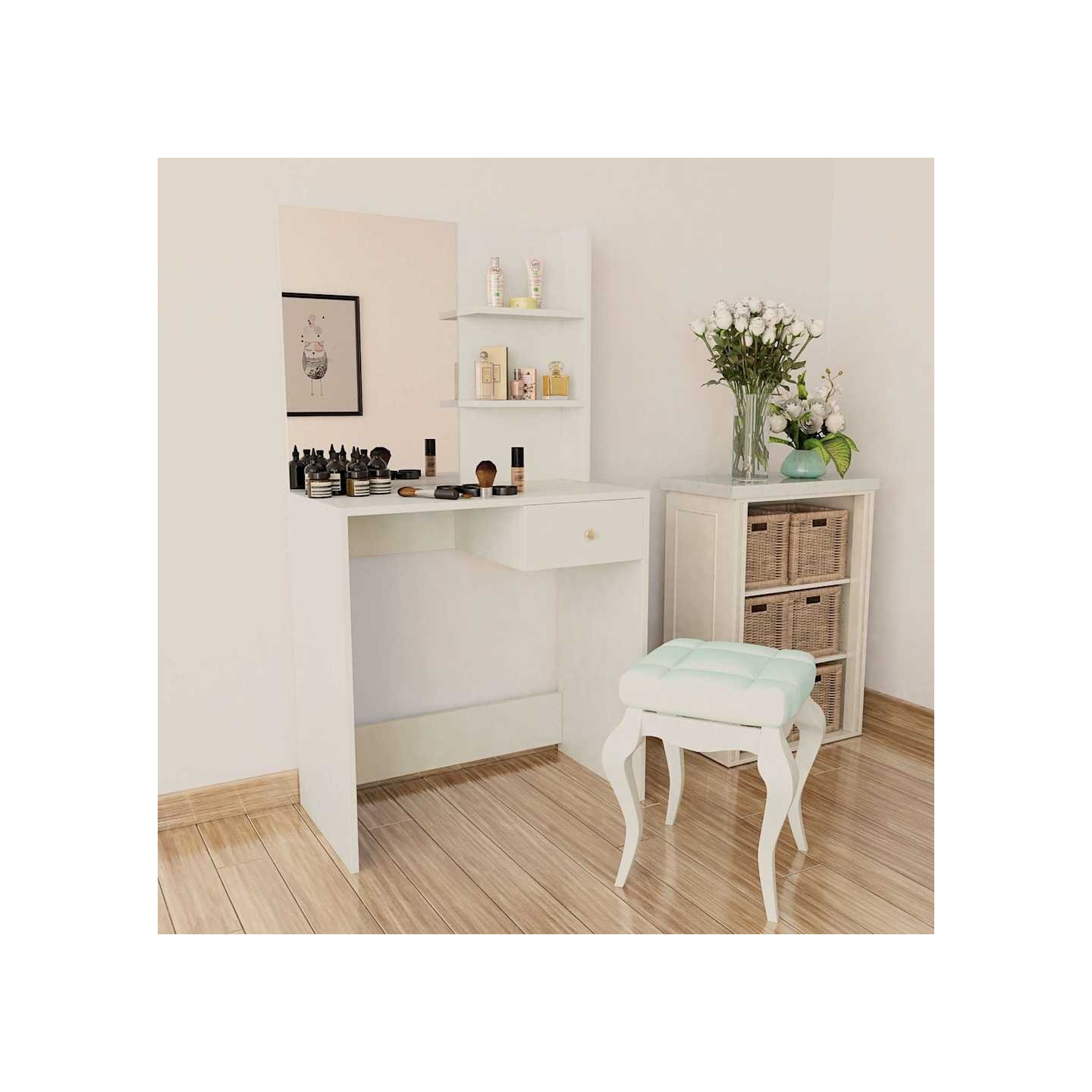 Coiffeuse Bois d’ingénierie 75x40x141 cm Blanc