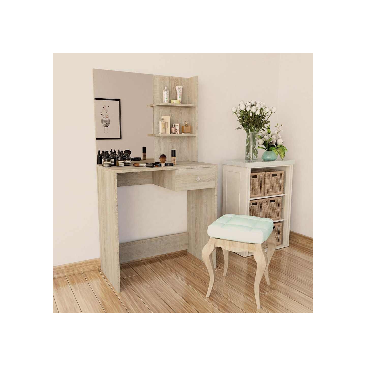 Coiffeuse Bois d’ingénierie 75x40x141 cm Chêne