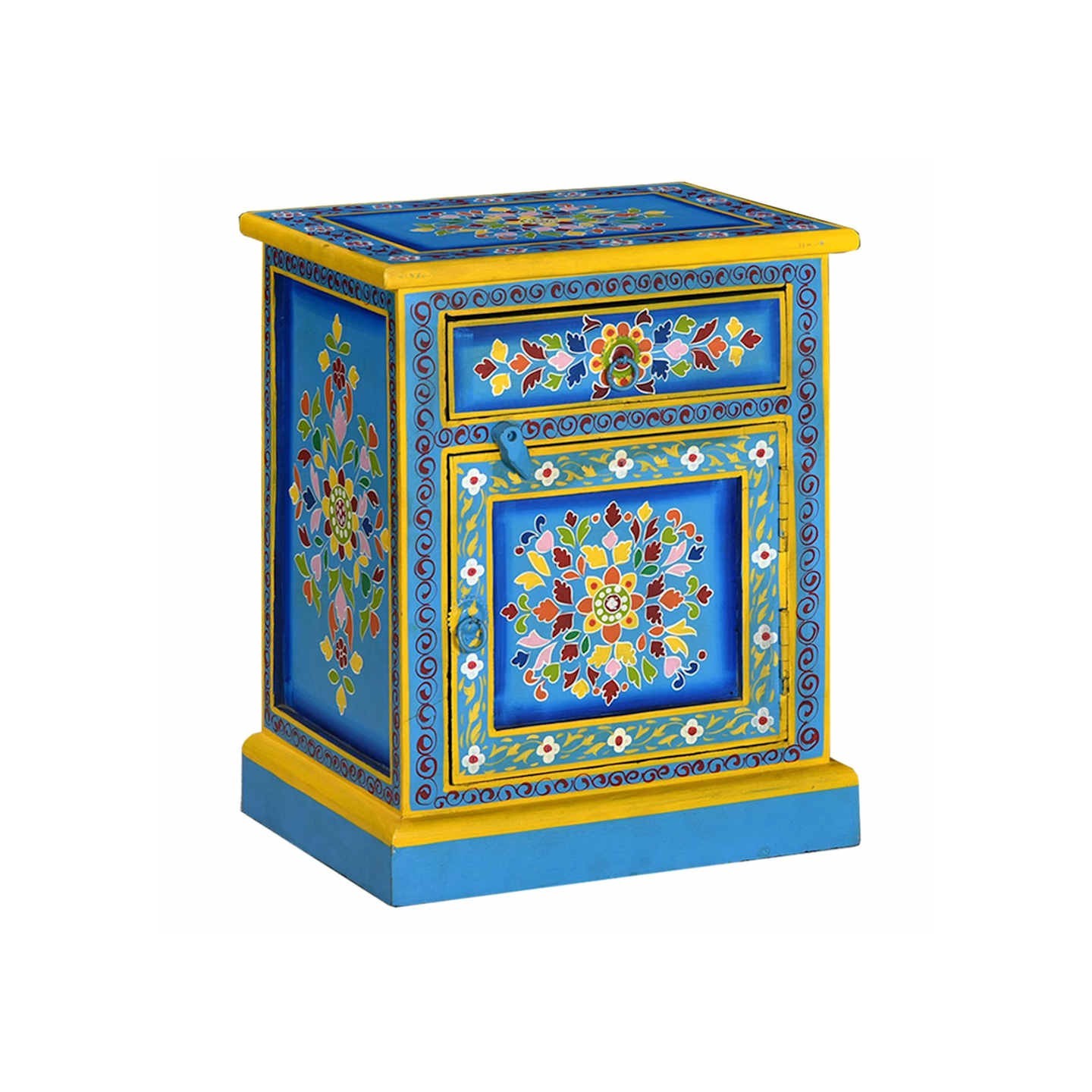 Table de chevet Bois de manguier Turquoise Peinture à la main