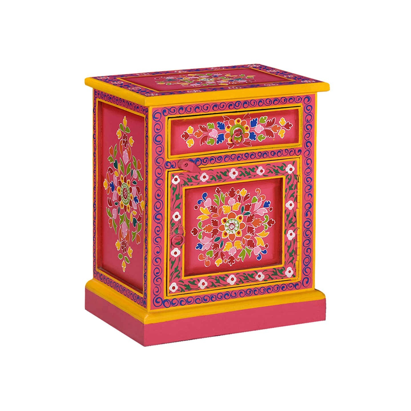 Table de chevet Bois de manguier massif Rose Peinture à la main