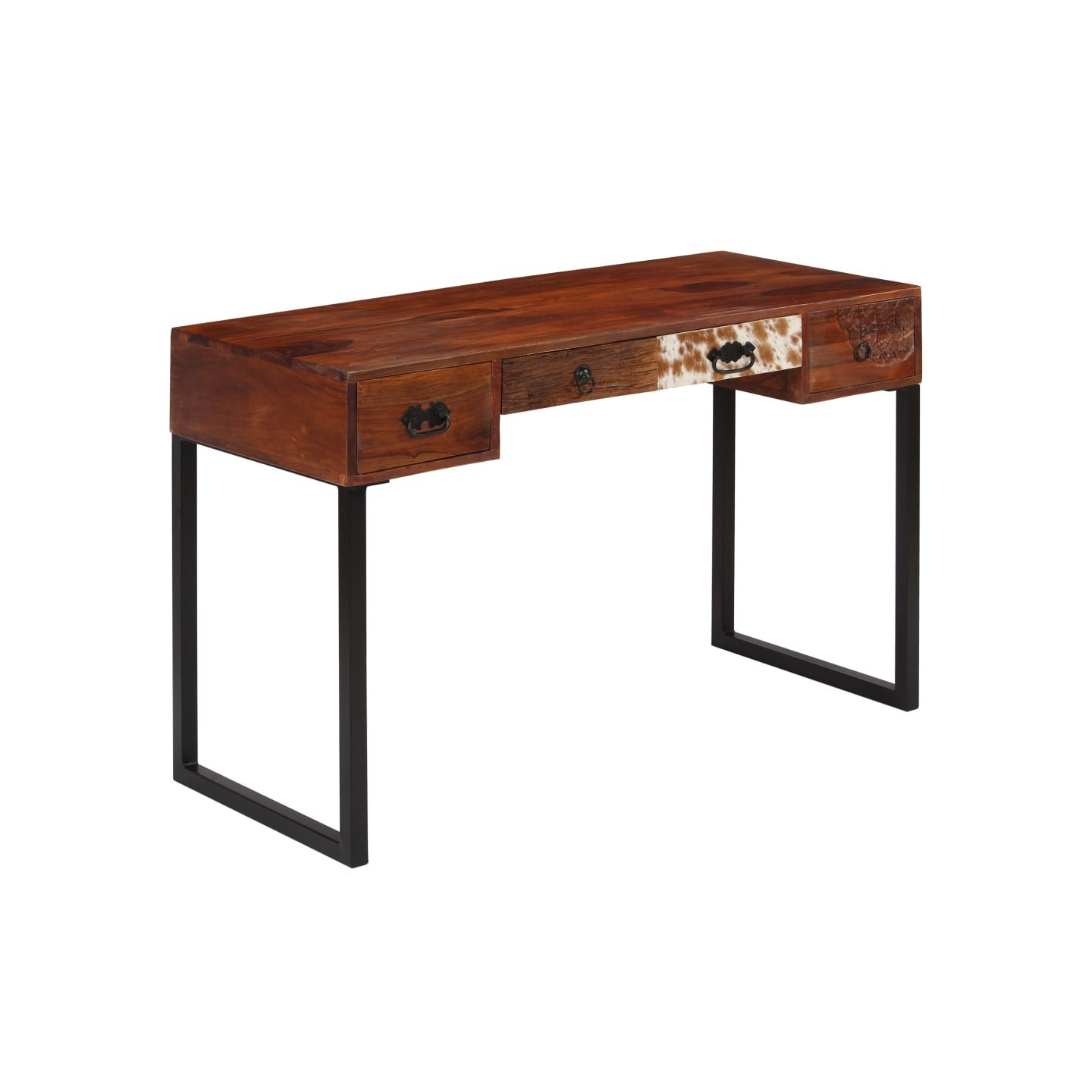 Bureau Bois de Sesham massif et cuir véritable 117x50x76 cm